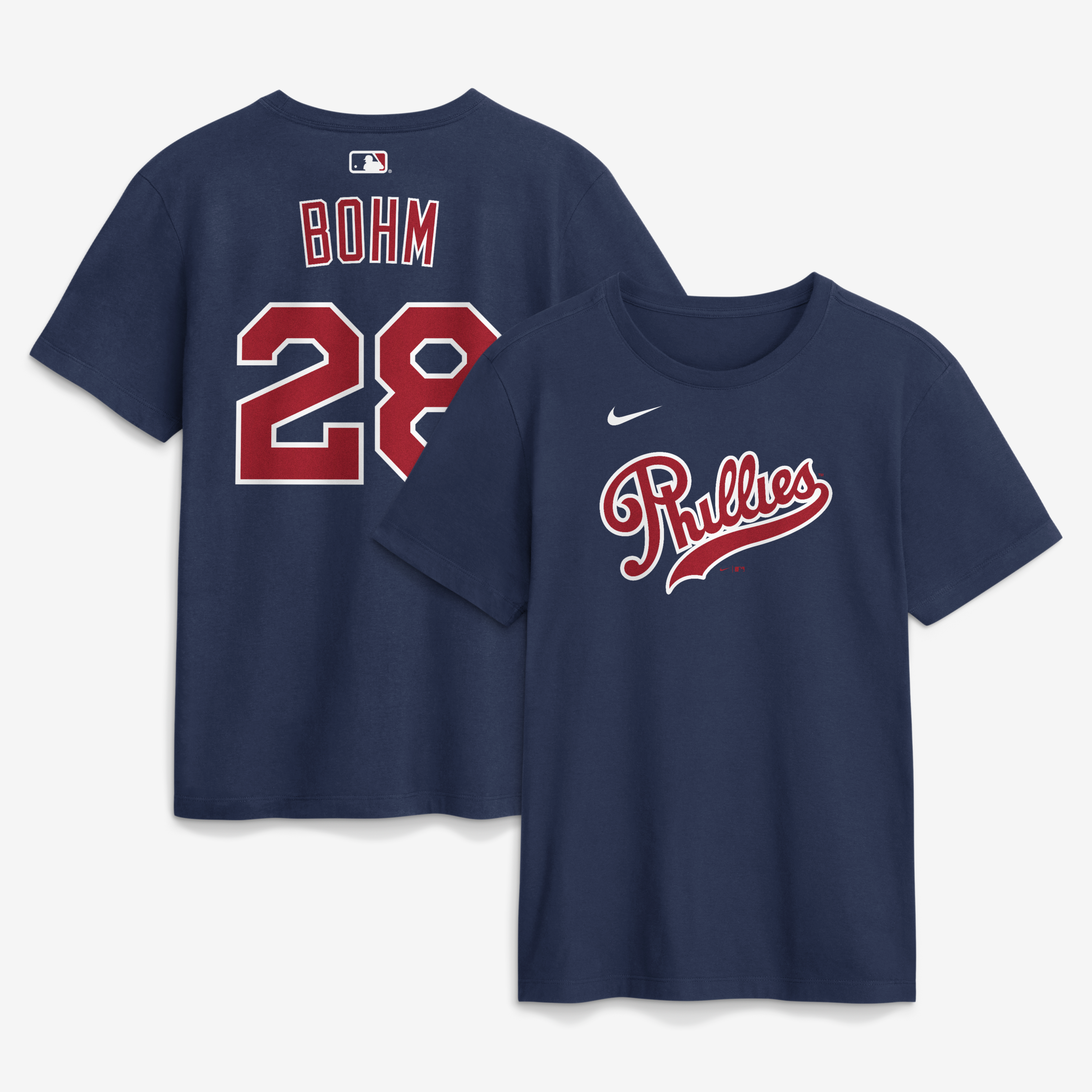 Men's Nike Alec Bohm Navy Philadelphia Phillies 2026 Field of Dreams Name & Number T-Shirt
