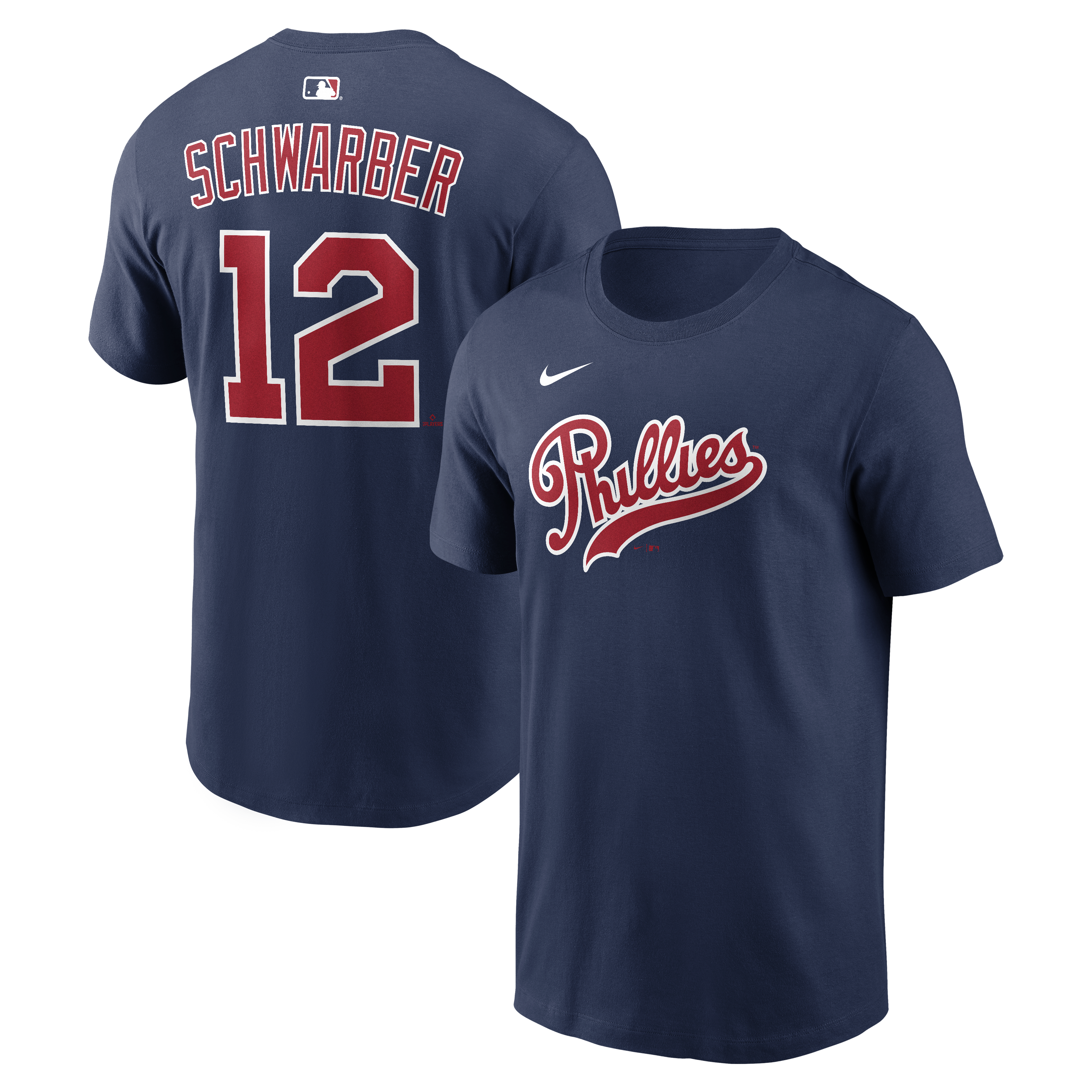 Men's Nike Kyle Schwarber Navy Philadelphia Phillies 2026 Field of Dreams Name & Number T-Shirt