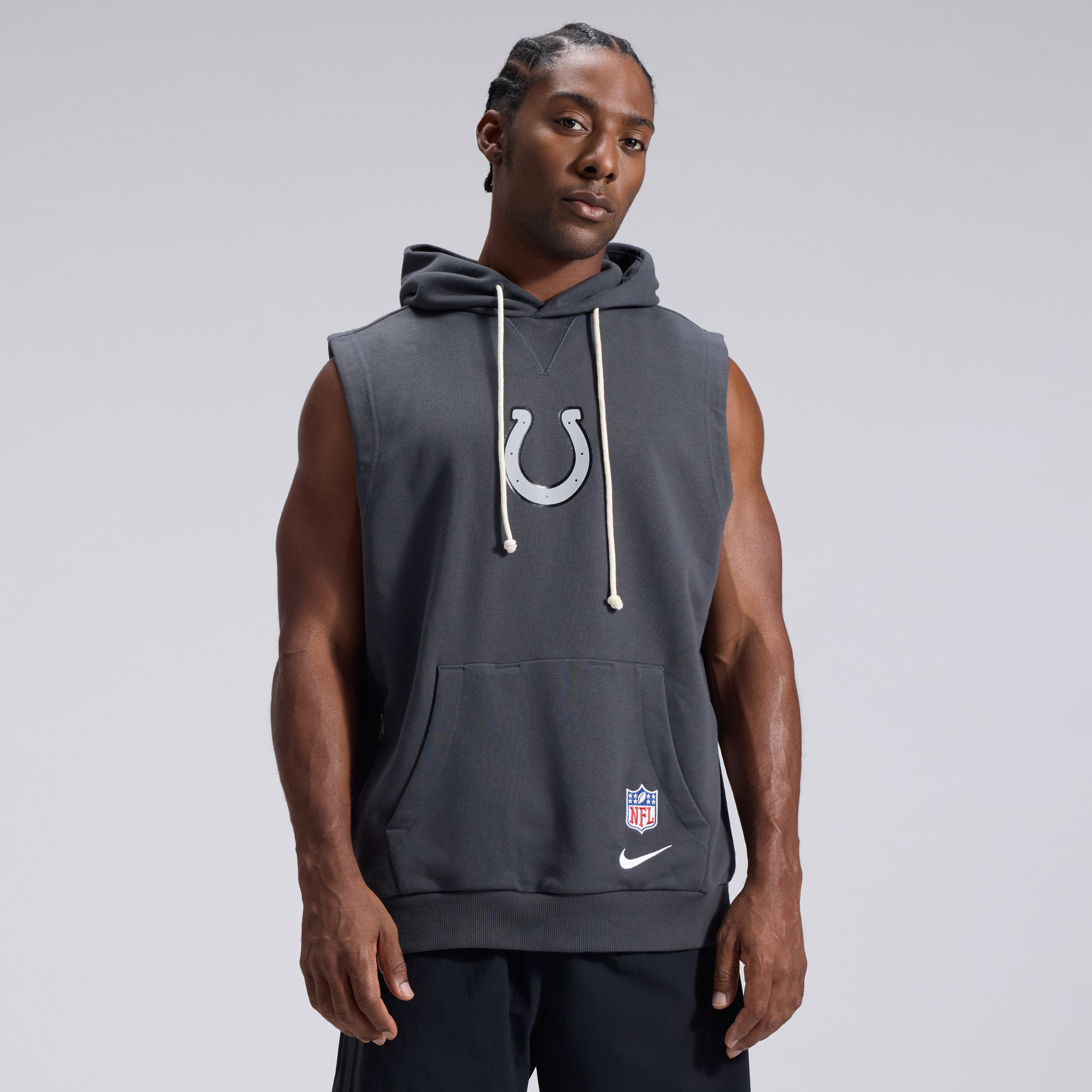 Men's Nike Anthracite Indianapolis Colts 2026 Rivalries Collection Sideline Sleeveless Fleece Hoodie