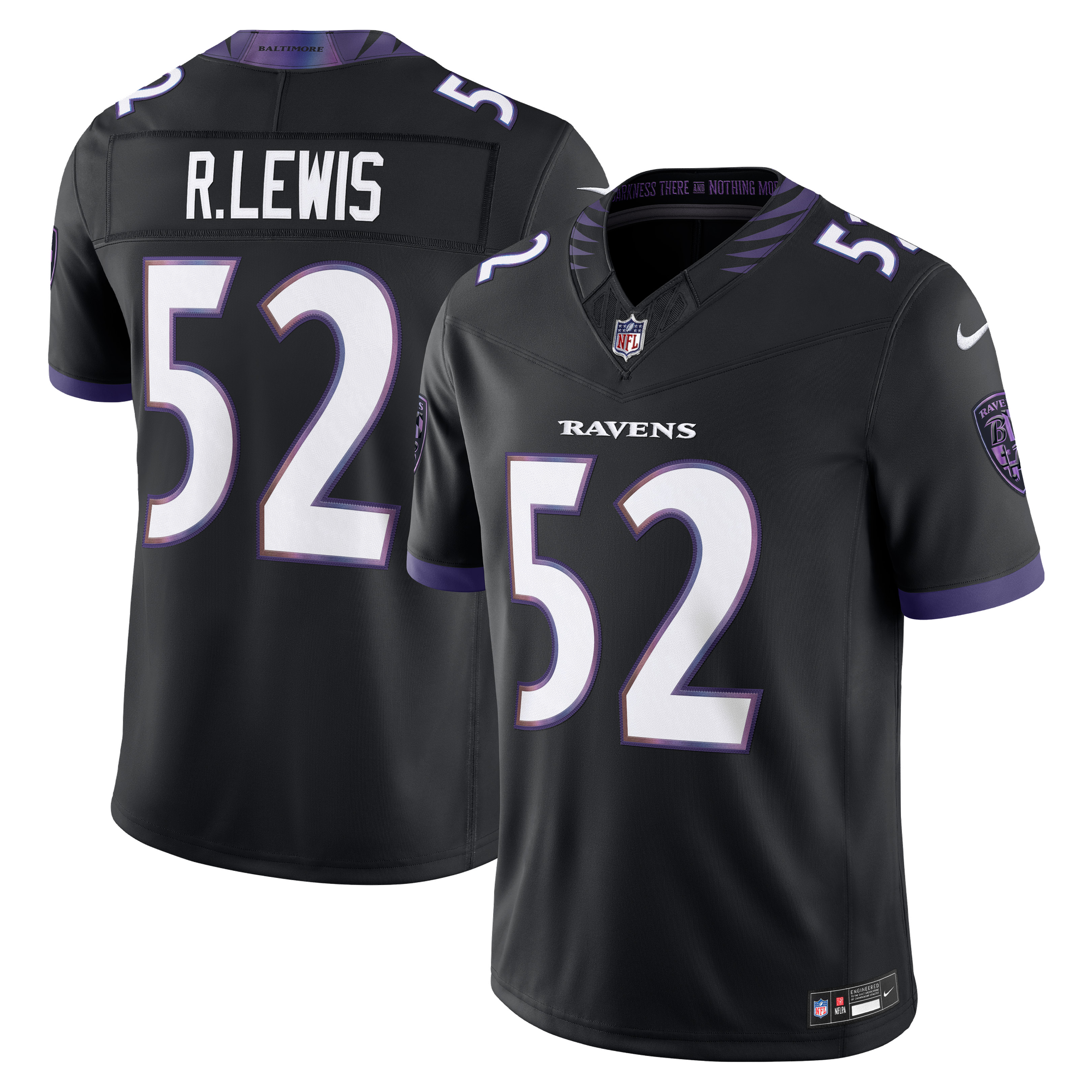Maglia da uomo Nike Ray Lewis nera, modello alternativo Vapor F.U.S.E. dei Baltimore Ravens, edizione limitata con cuciture a vista, dedicata ai giocatori ritirati.