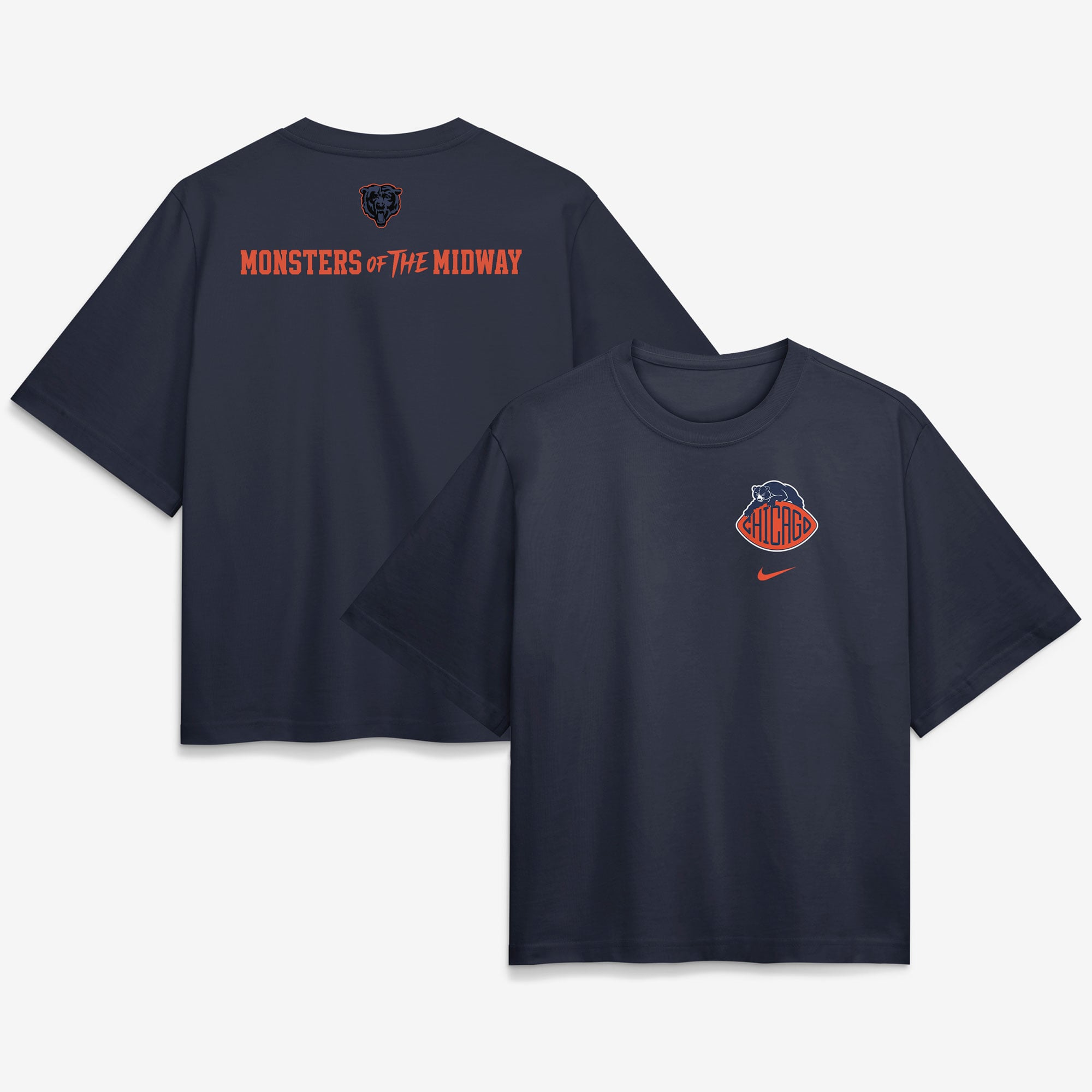 Camiseta holgada Nike azul marino de la colección Rivalries 2026 para mujer de los Chicago Bears.