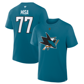 Men's Fanatics Michael Misa Teal San Jose Sharks Authentic Stack Name & Number T-Shirt