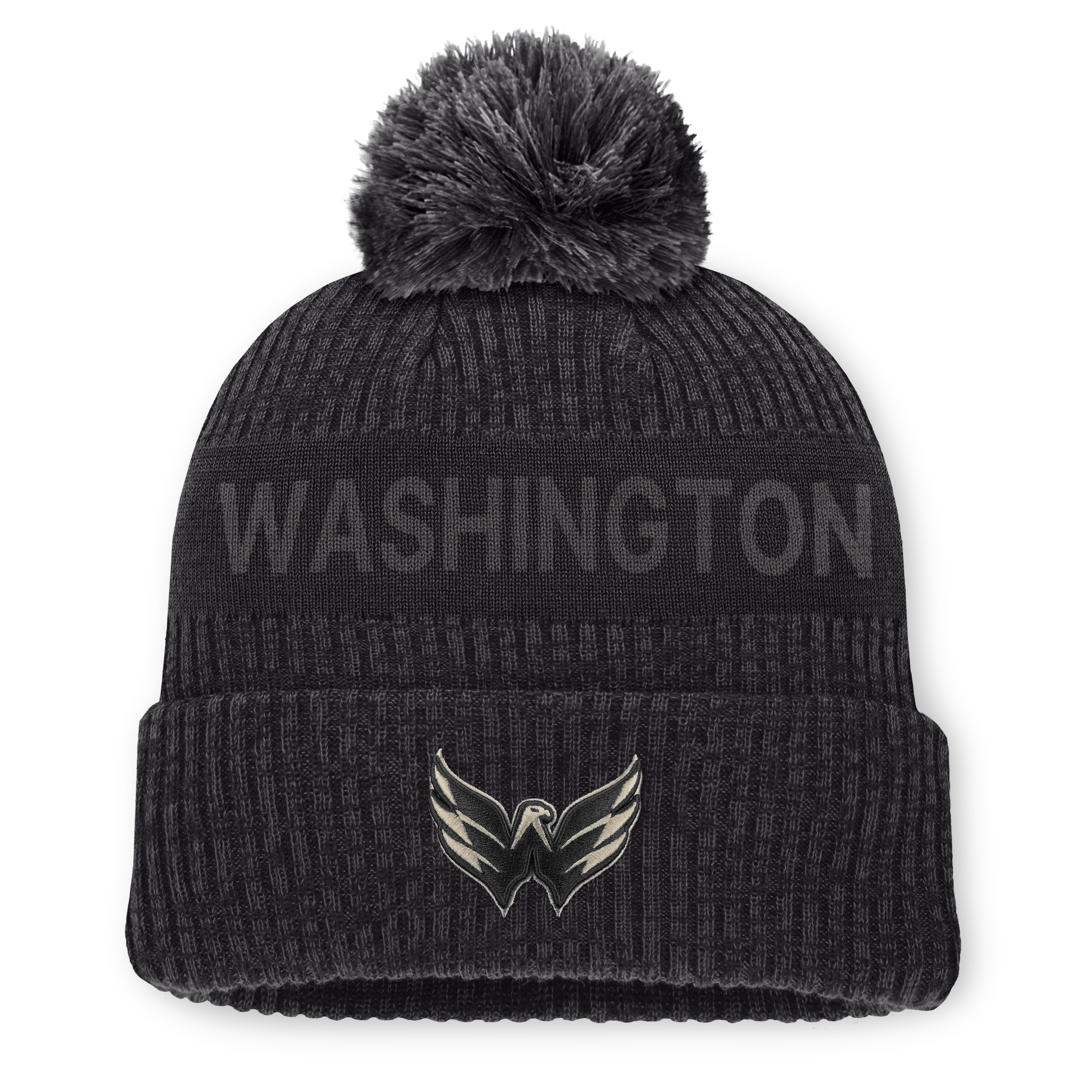 Men's Fanatics Charcoal Washington Capitals Road Phantom Cuffed Knit Hat with Pom