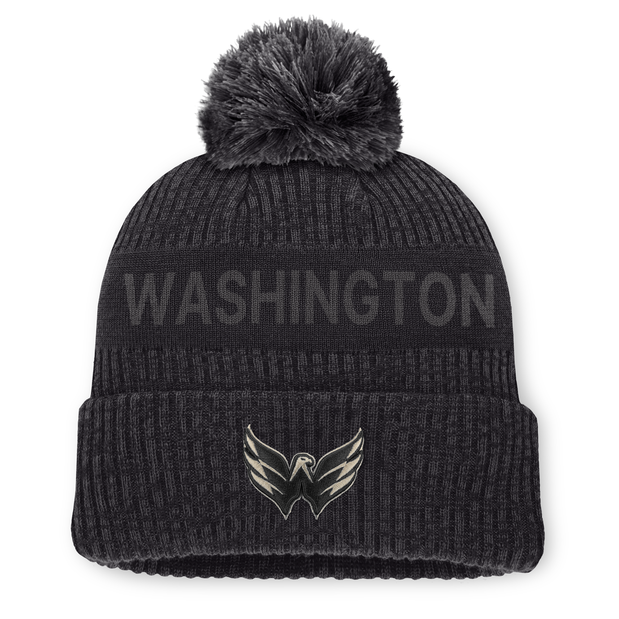 Men's Fanatics Charcoal Washington Capitals Road Phantom Cuffed Knit Hat with Pom