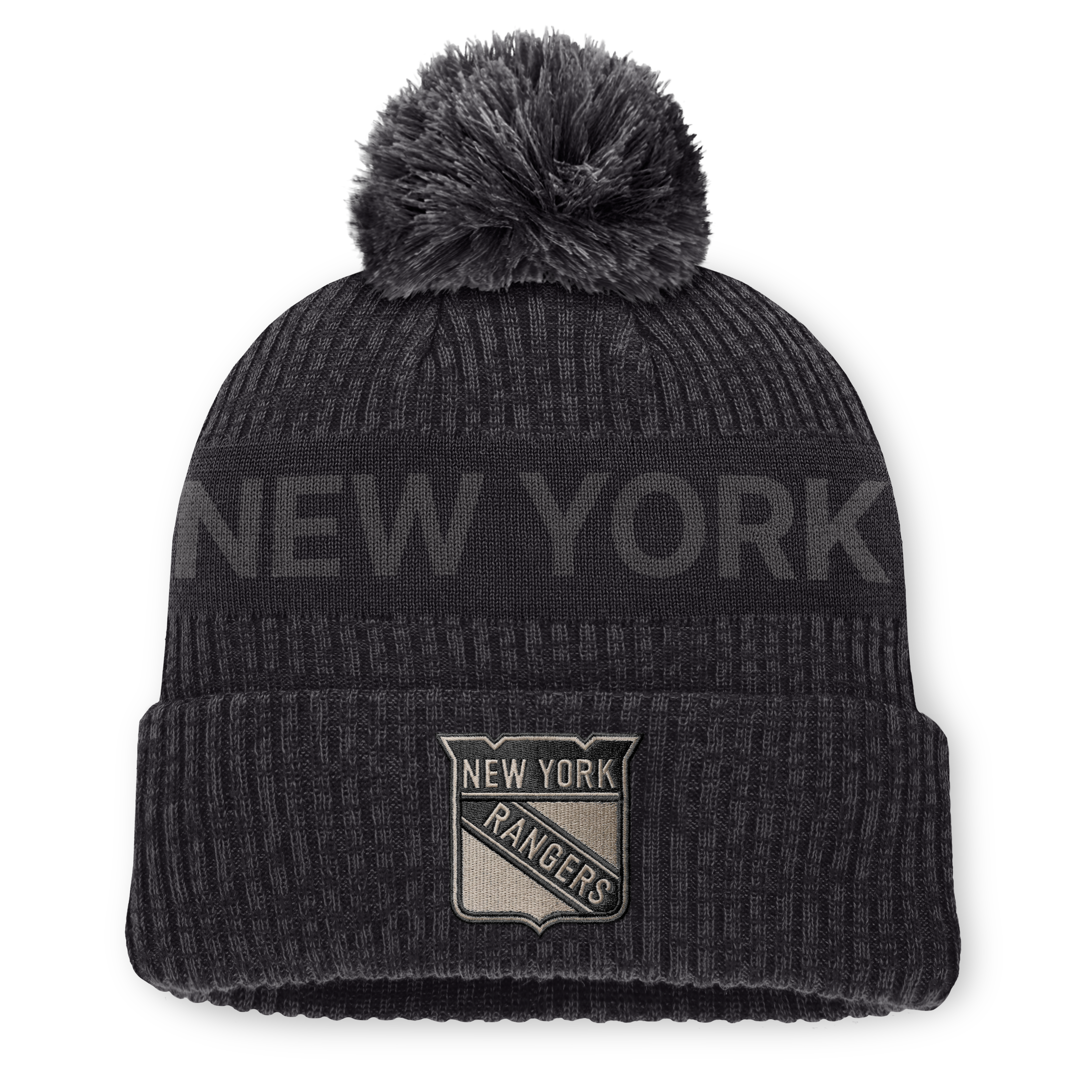 Men's Fanatics Charcoal New York Rangers Road Phantom Cuffed Knit Hat with Pom
