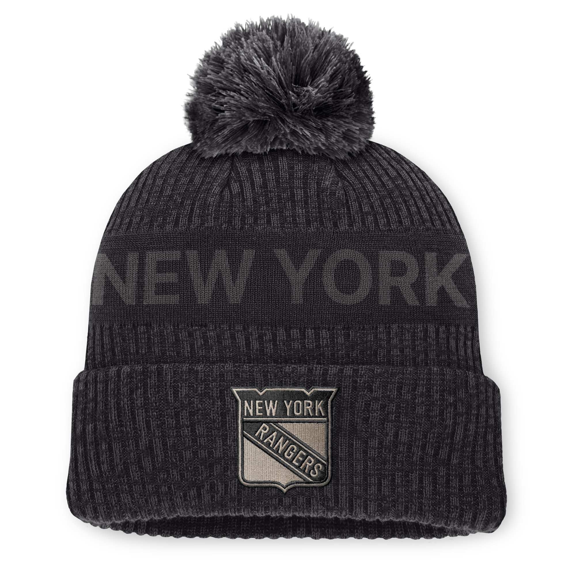 Men's Fanatics Charcoal New York Rangers Road Phantom Cuffed Knit Hat with Pom