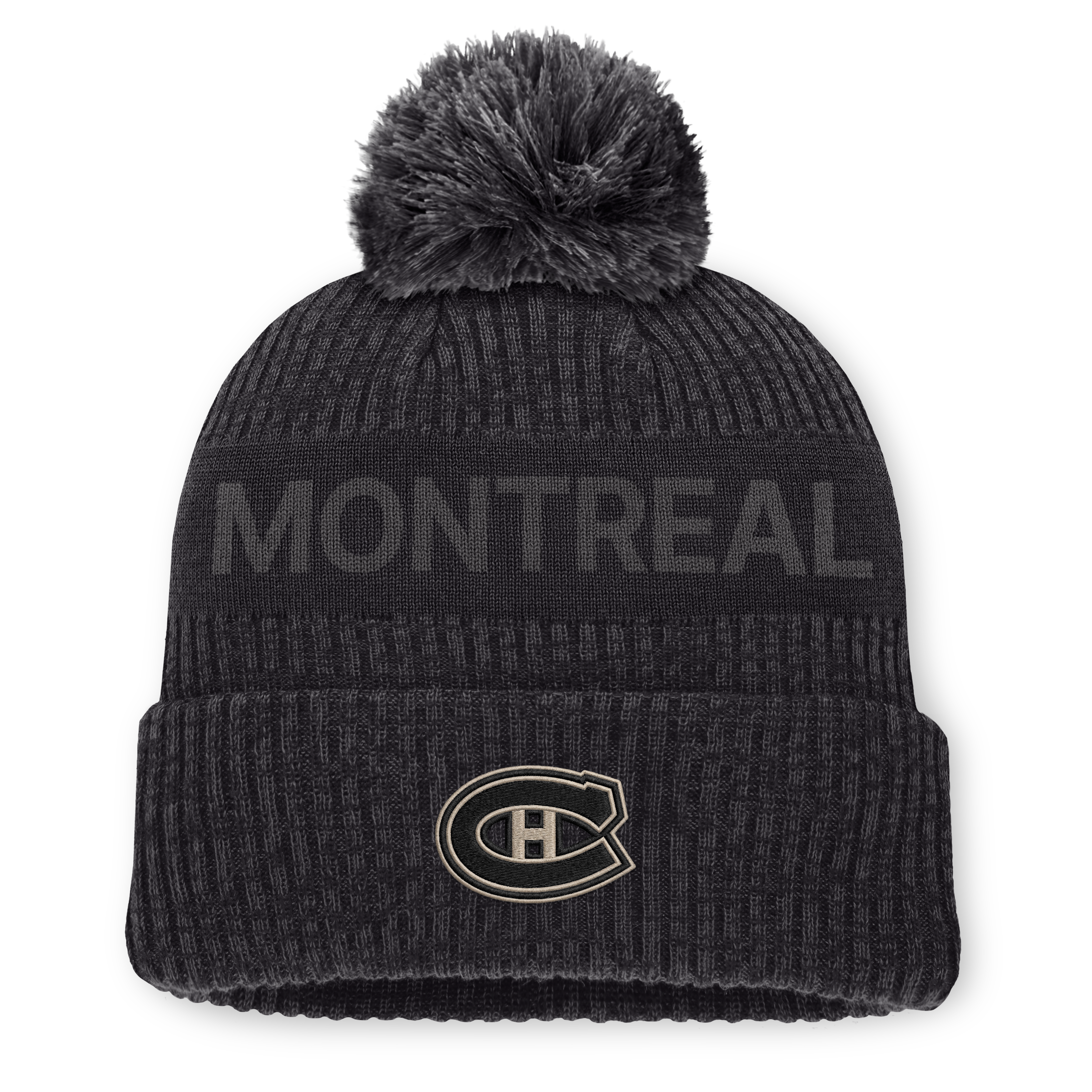 Men's Fanatics Charcoal Montreal Canadiens Road Phantom Cuffed Knit Hat with Pom
