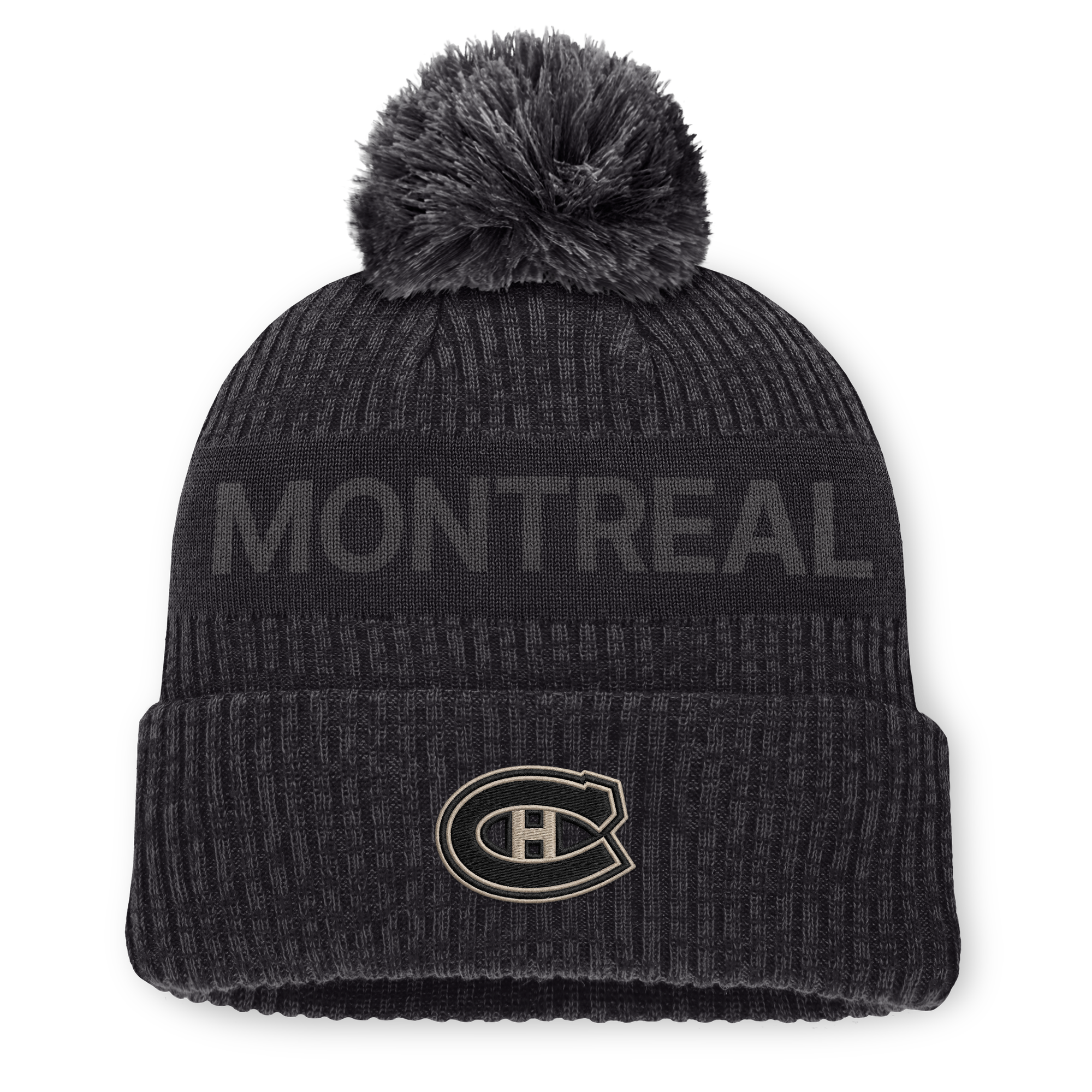 Men's Fanatics Charcoal Montreal Canadiens Road Phantom Cuffed Knit Hat with Pom