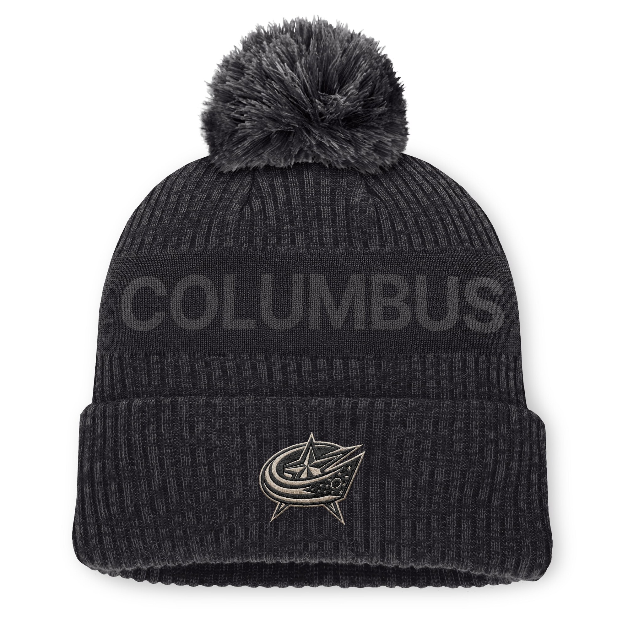 Men's Fanatics Charcoal Columbus Blue Jackets Road Phantom Cuffed Knit Hat with Pom