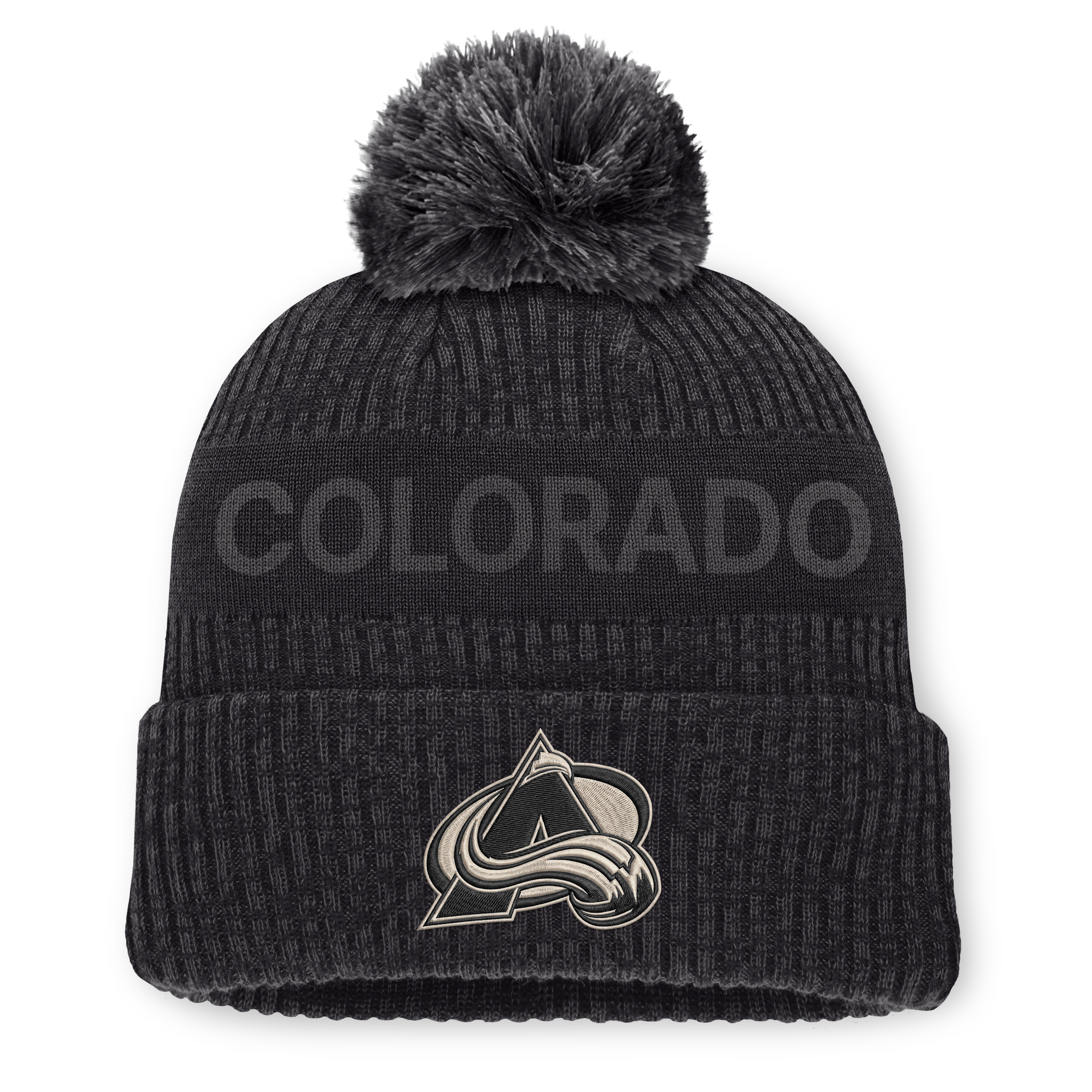 Men's Fanatics Charcoal Colorado Avalanche Road Phantom Cuffed Knit Hat with Pom