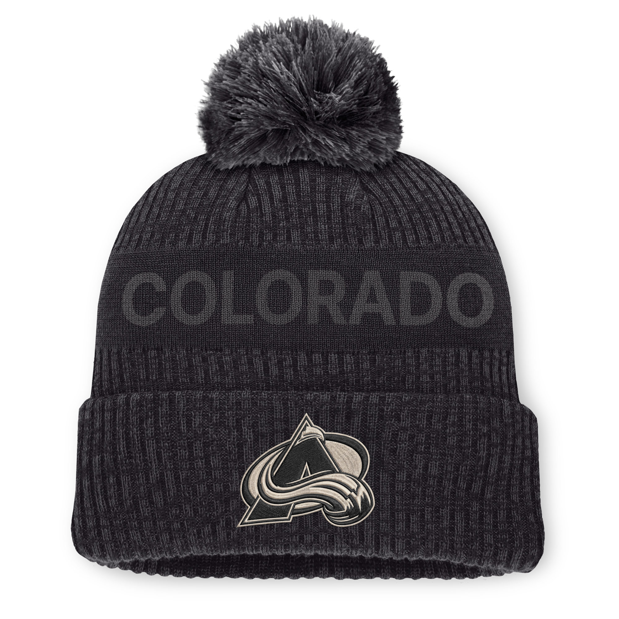 Men's Fanatics Charcoal Colorado Avalanche Road Phantom Cuffed Knit Hat with Pom