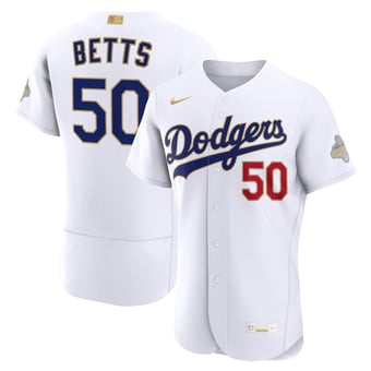Men's Nike Mookie Betts White Los Angeles Dodgers 2026 Gold Collection Authentic Jersey