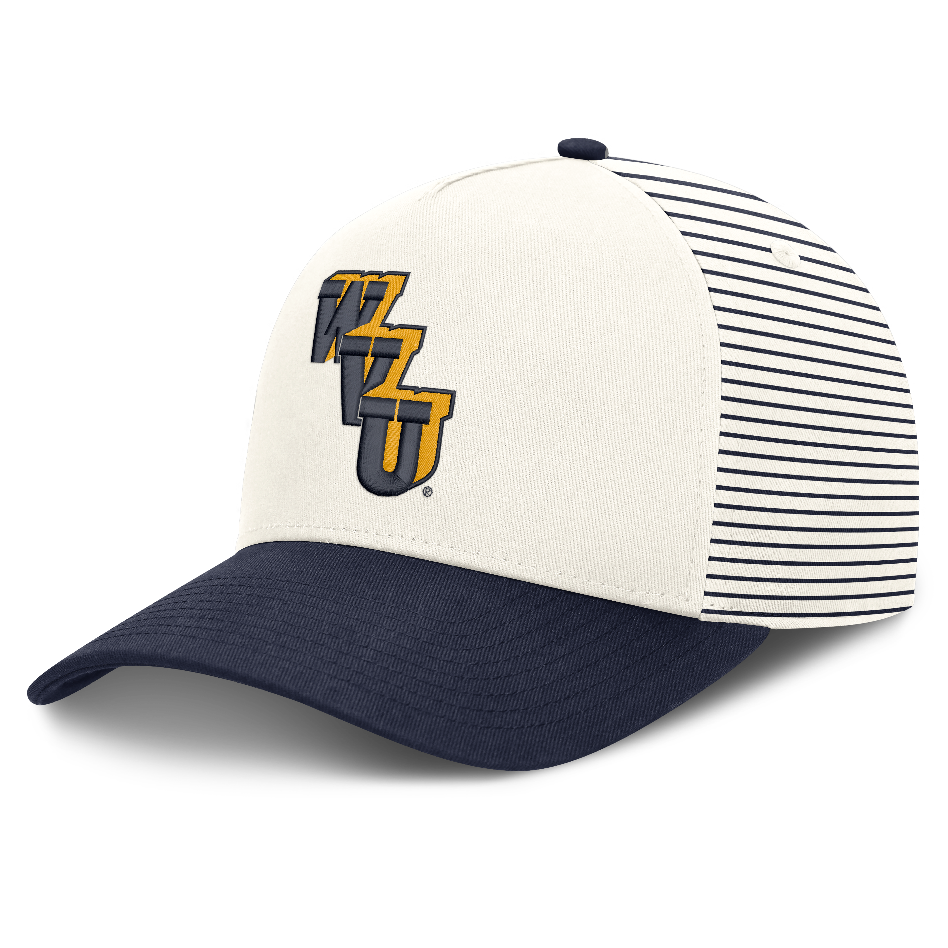 Unisex Nike  White/Navy West Virginia Mountaineers Vault Striped A-Frame Rise Adjustable Hat