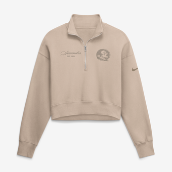 Women's Nike Tan Florida State Seminoles Neutral Stance Collection Oversized Phoenix Fleece Cropped Quarter-Zip Sweatshirt