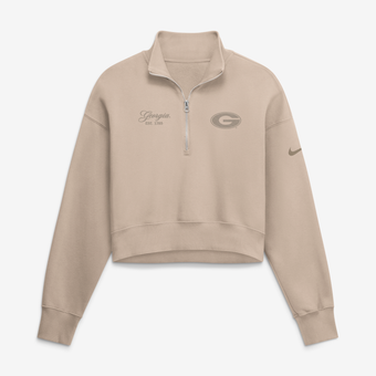 Women's Nike Tan Georgia Bulldogs Neutral Stance Collection Oversized Phoenix Fleece Cropped Quarter-Zip Sweatshirt