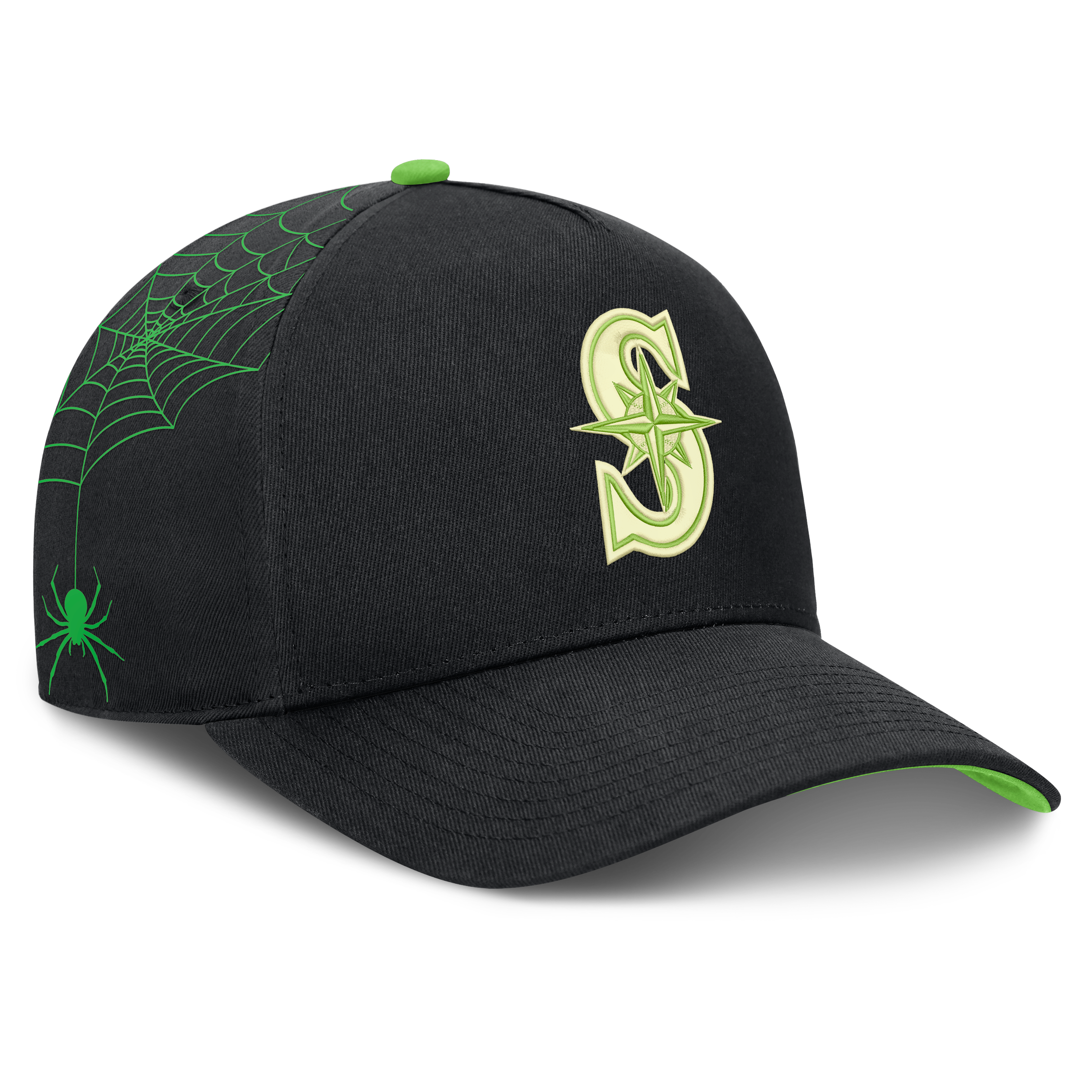 Men's Nike  Black Seattle Mariners Halloween Glow in the Dark Rise Dri-FIT A-Frame Adjustable Hat