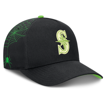 Men's Nike Black Seattle Mariners Halloween Glow in the Dark Rise Dri-FIT A-Frame Adjustable Hat