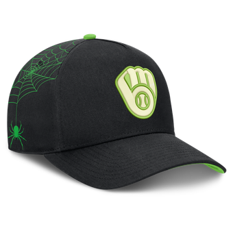 Men's Nike Black Milwaukee Brewers Halloween Glow in the Dark Rise Dri-FIT A-Frame Adjustable Hat