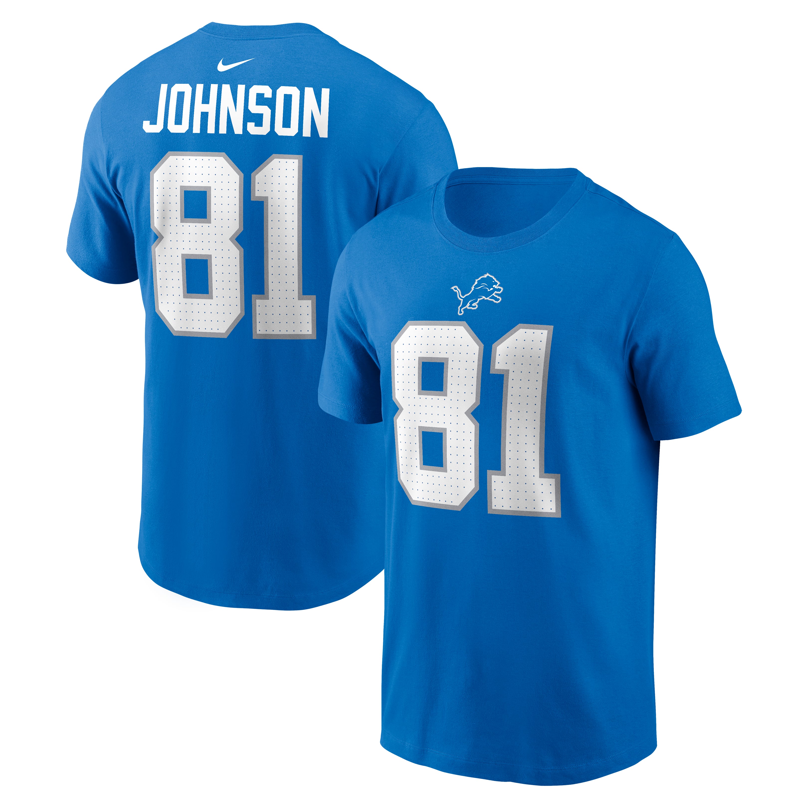 Men's Nike Calvin Johnson Blue Detroit Lions Retired Name & Number T-Shirt