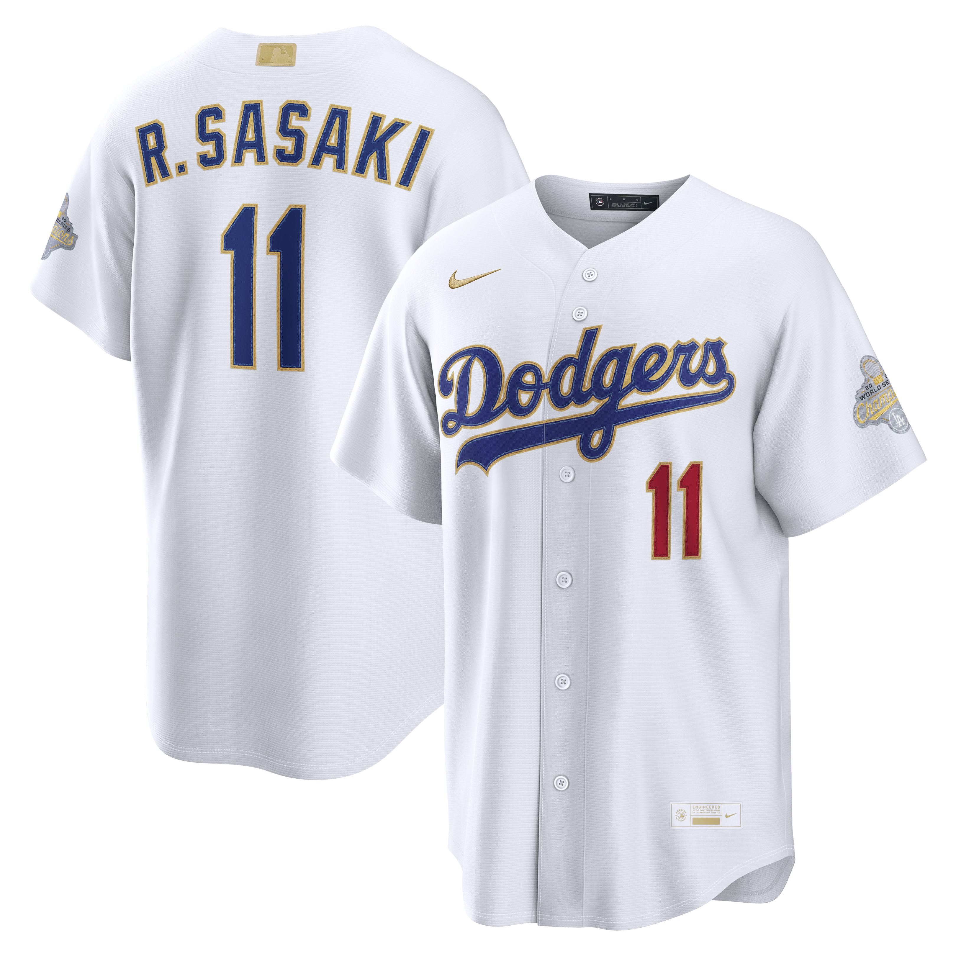 Men's Nike Roki Sasaki White Los Angeles Dodgers 2026 Gold Collection Stadium Jersey