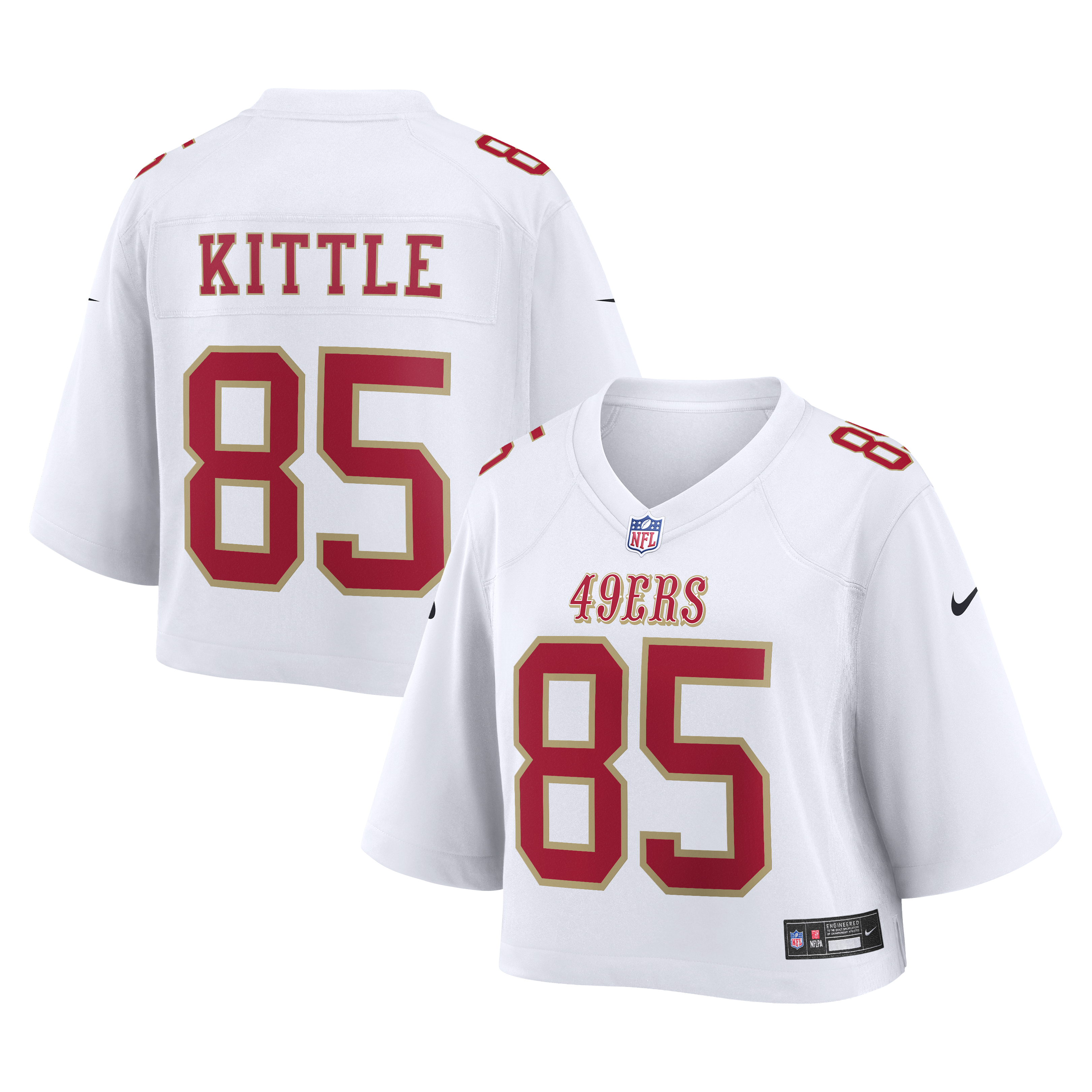 Women's Nike George Kittle White San Francisco 49ers Cropped Fashion Game Jersey