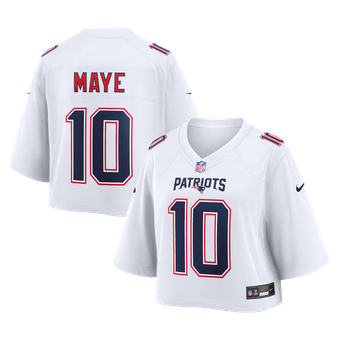 Women's Nike Drake Maye White New England Patriots Cropped Fashion Game Jersey