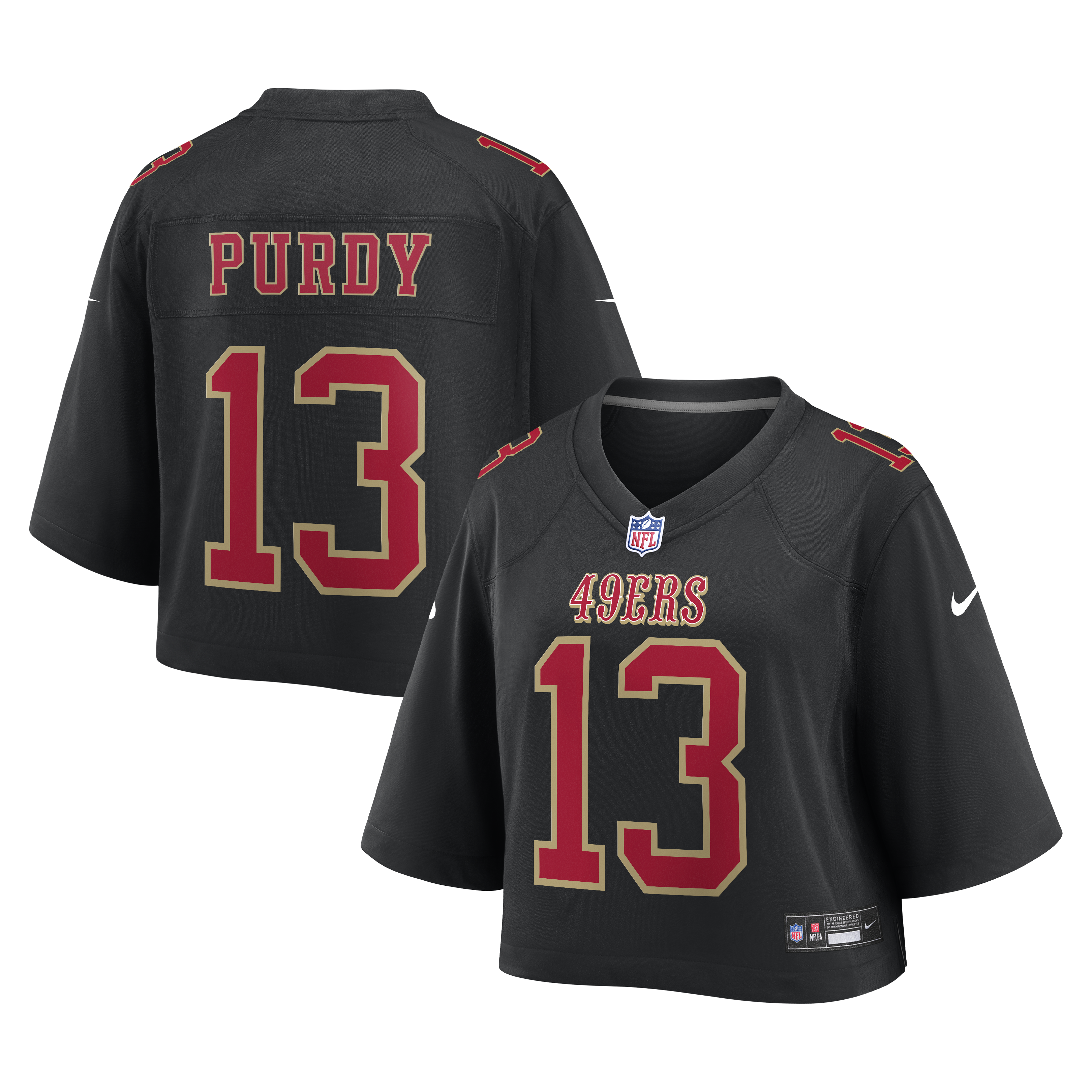 Women's Nike Brock Purdy Black San Francisco 49ers Cropped Fashion Game Jersey