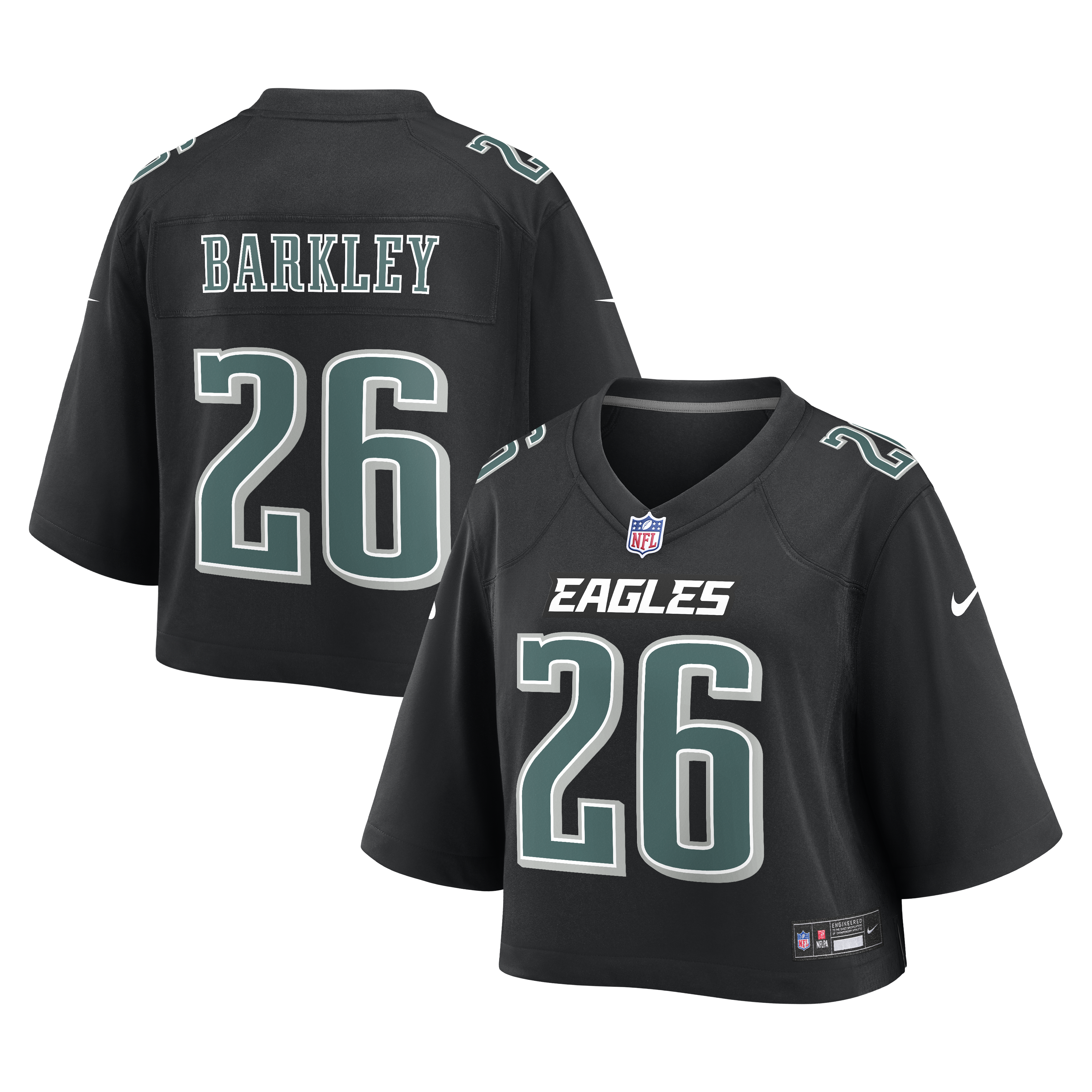 Saquon Barkley Philadelphia Eagles Nike Women's NFL Cropped Tundra Game Jersey in Black | WCJF00A86F-46Y