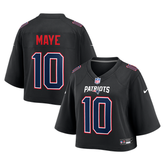 Women's Nike Drake Maye Black New England Patriots Cropped Fashion Game Jersey