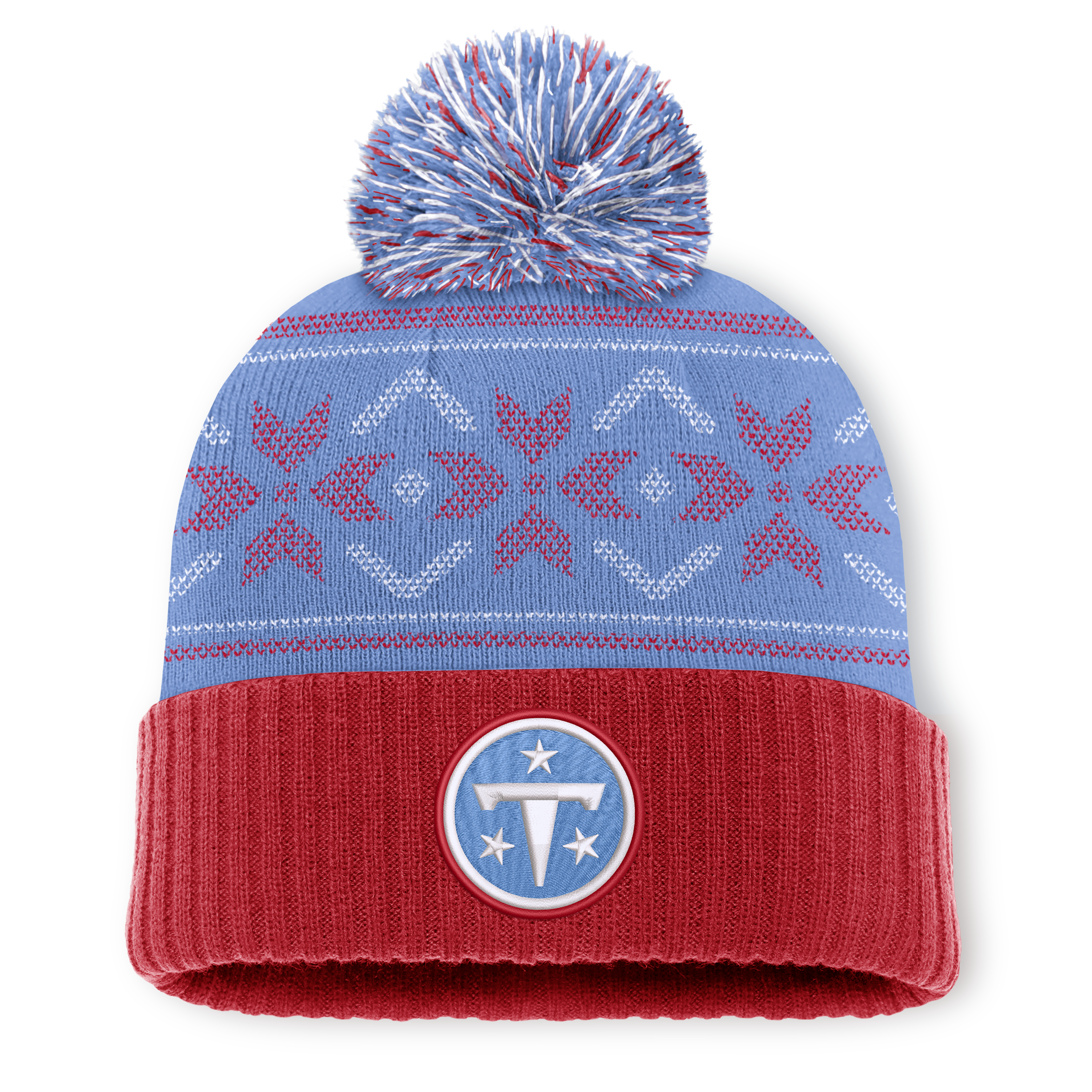 Men's Fanatics Blue/Red Tennessee Titans Snowday Cuffed Knit Hat with Pom