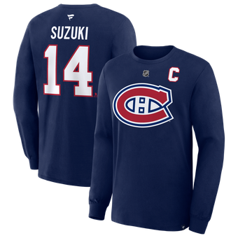 Men's Fanatics Nick Suzuki Navy Montreal Canadiens Authentic Stack Name & Number Long Sleeve T-Shirt