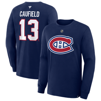 Men's Fanatics Cole Caufield Navy Montreal Canadiens Authentic Stack Name & Number Long Sleeve T-Shirt