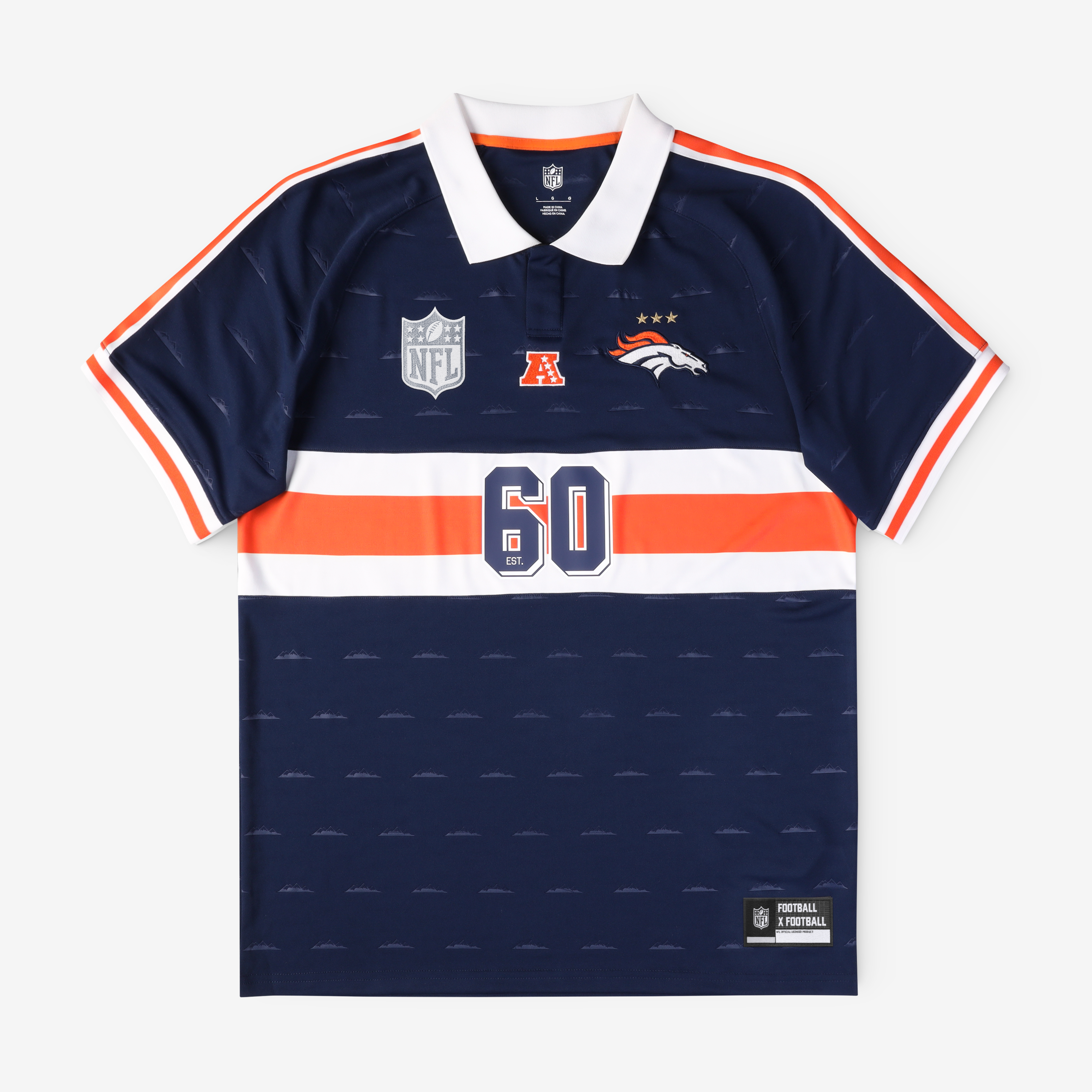 Men's Fanatics Navy Denver Broncos Football x Football Collared Fan Top