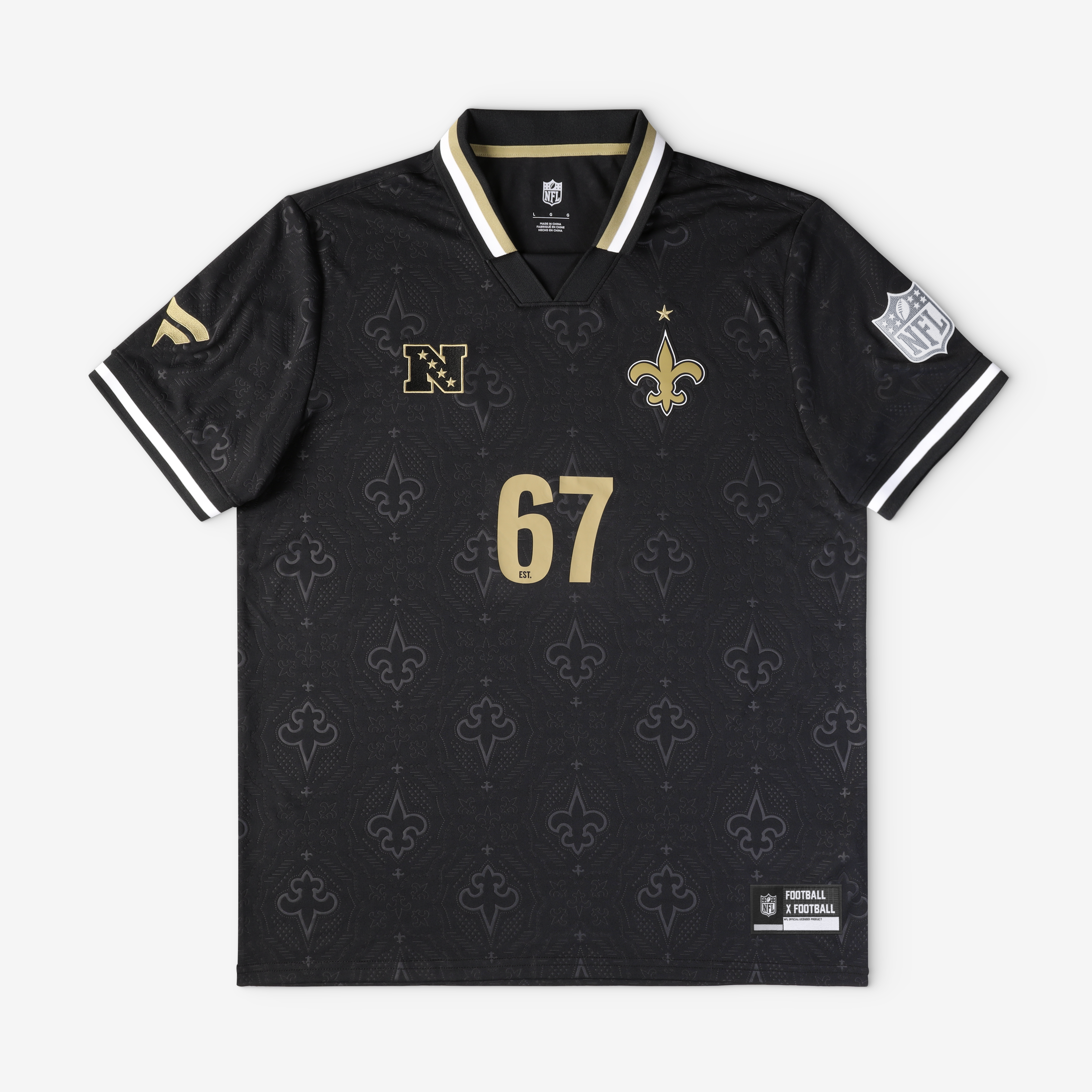 Men's Fanatics Black New Orleans Saints Football x Football Collared Fan Top