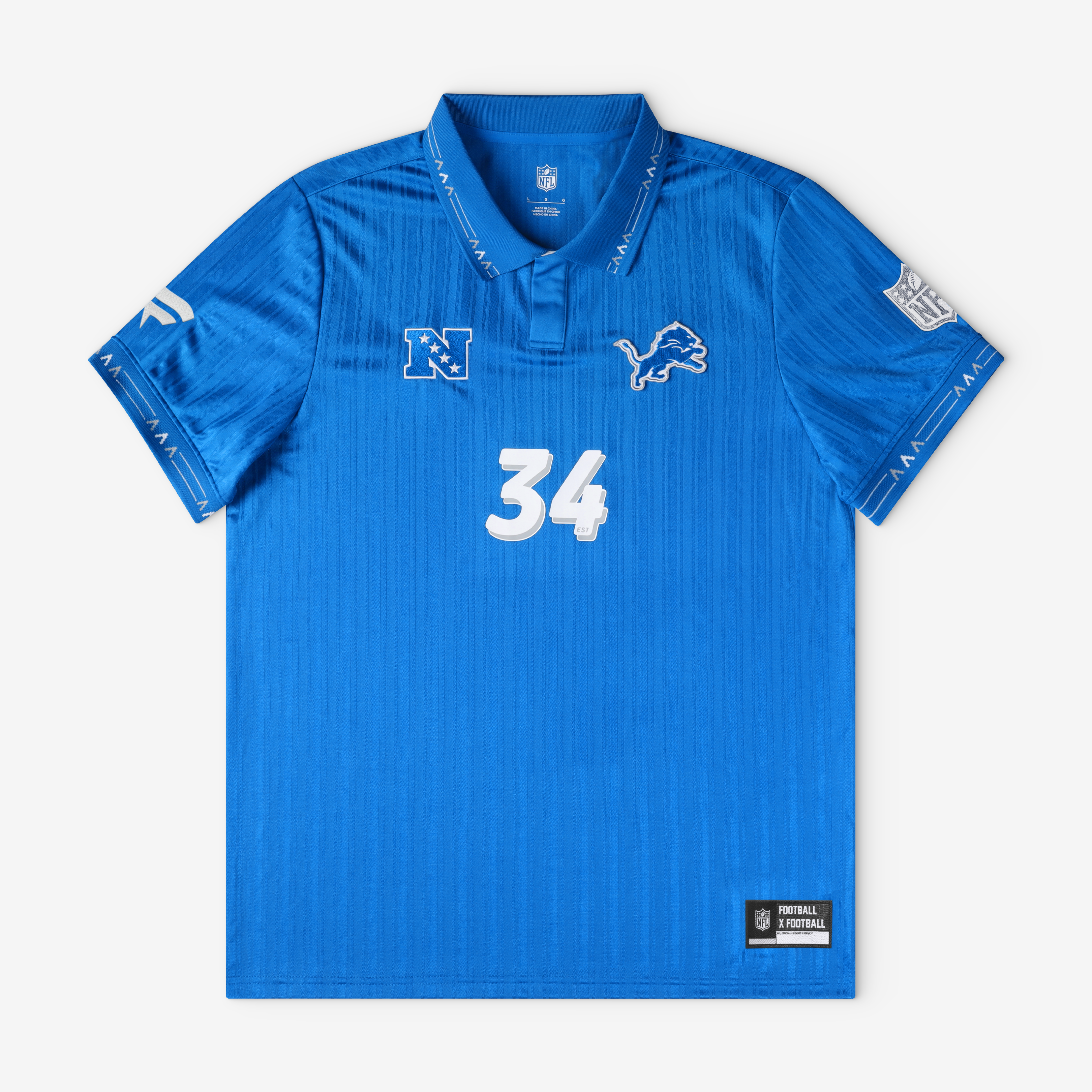 Men's Fanatics Blue Detroit Lions Football x Football Collared Fan Top