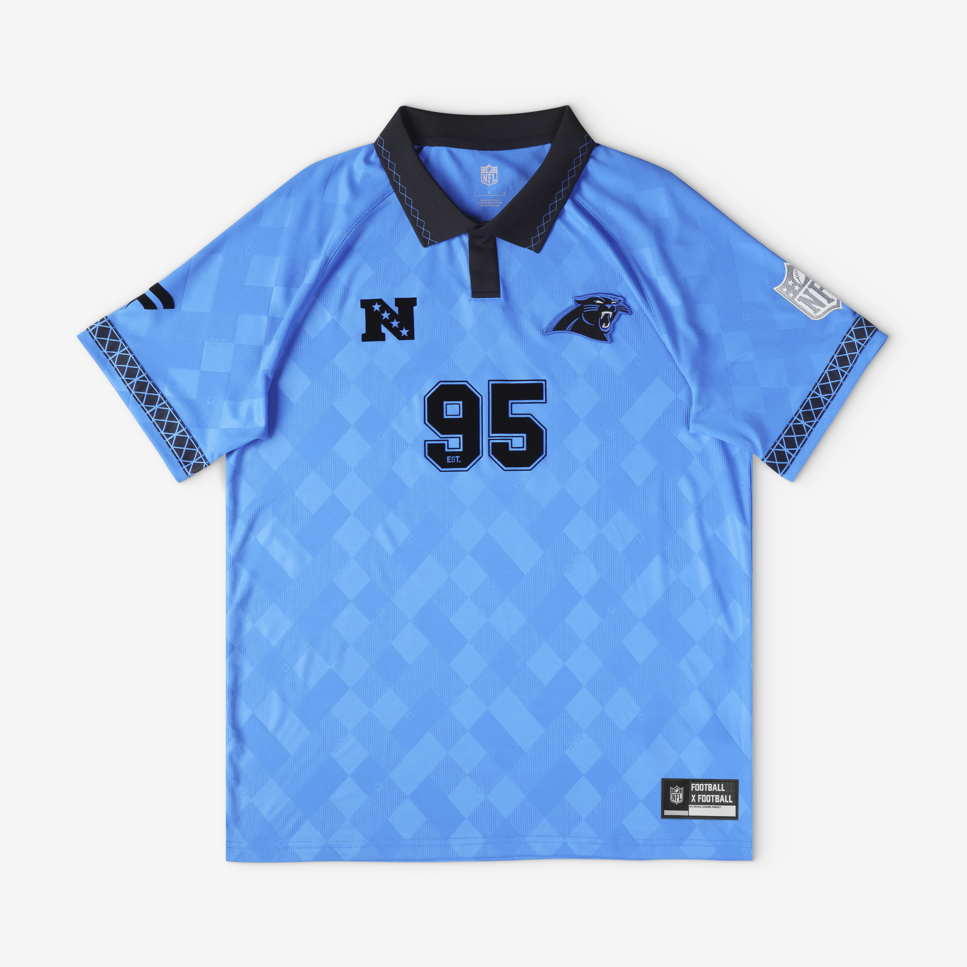 Men's Fanatics Blue Carolina Panthers Football x Football Collared Fan Top
