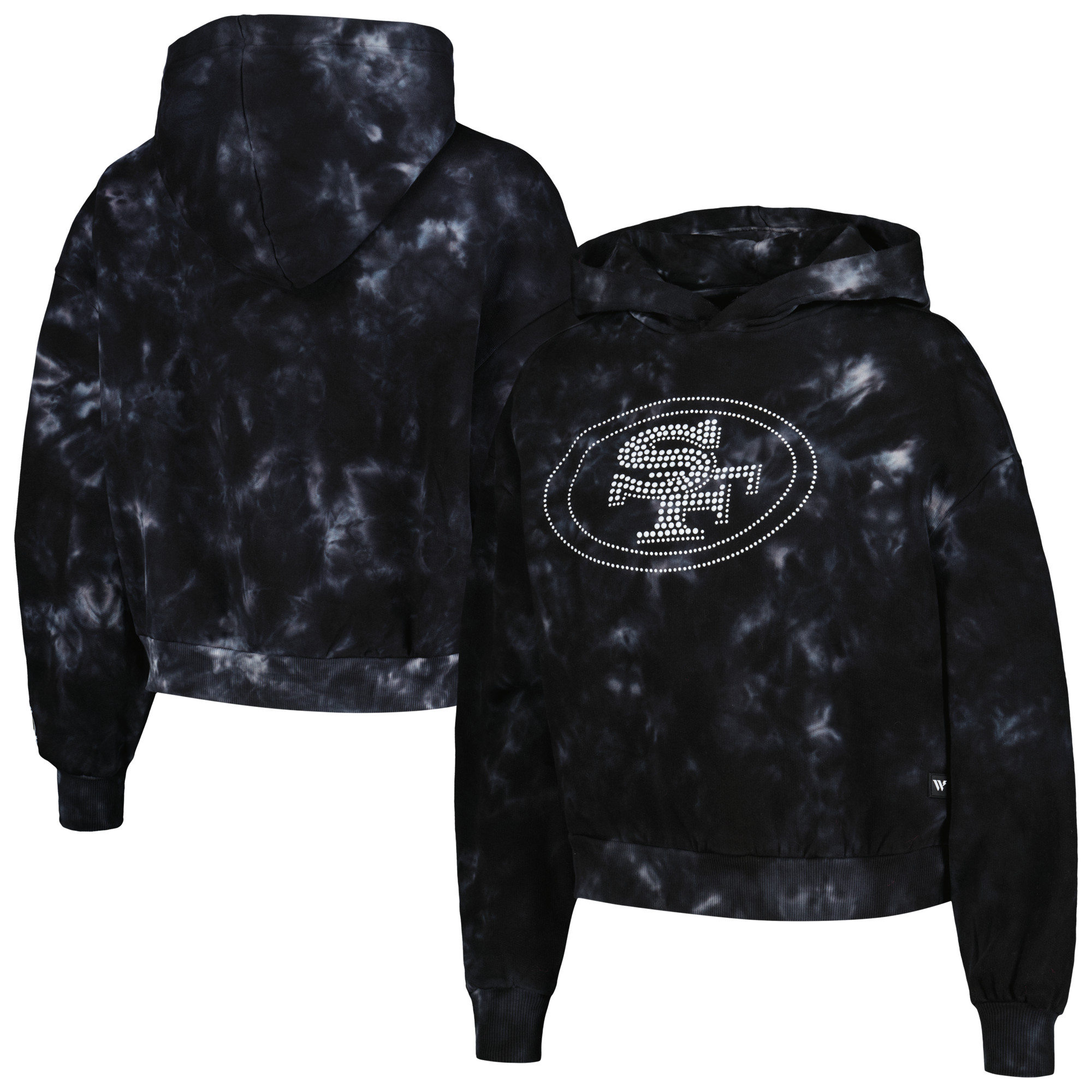 Women's The Wild Collective Black San Francisco 49ers Tie-Dye Cropped Pullover Hoodie