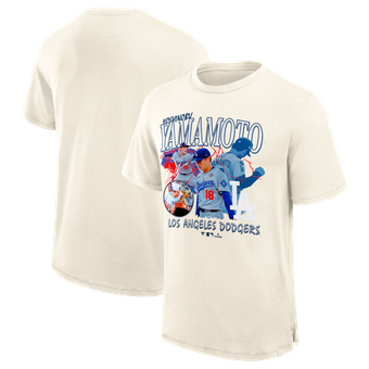 Men's Fanatics Yoshinobu Yamamoto Cream Los Angeles Dodgers Montage T-Shirt