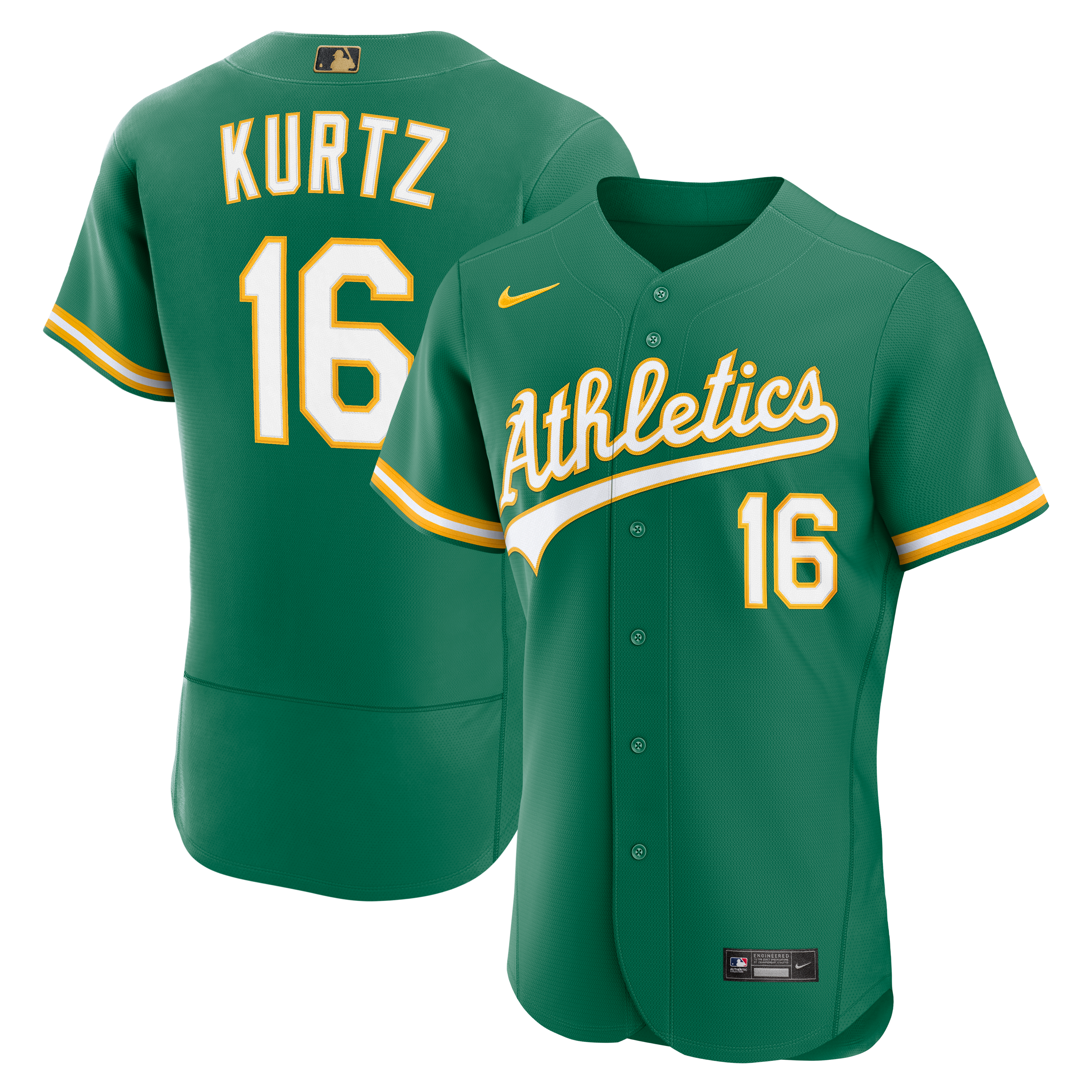 Men's Nike Nick Kurtz Green Athletics Alternate MLB Awards Authentic Jersey