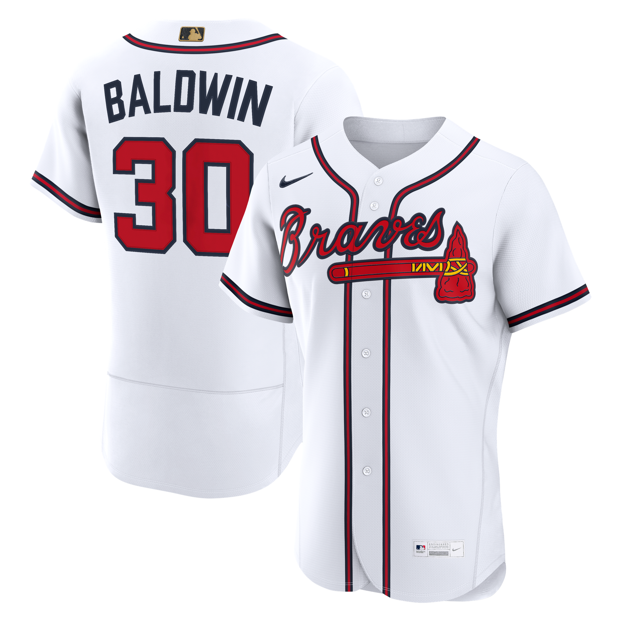 Maglia autentica da uomo Nike Drake Baldwin degli Atlanta Braves, colore bianco, premiata con la MLB.