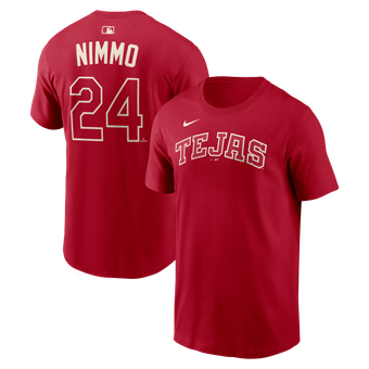 Men's Nike Brandon Nimmo Red Texas Rangers 2026 City Connect Name & Number T-Shirt