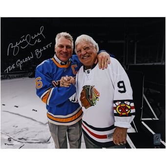 Brett Hull St. Louis Blues Autographed 16" x 20" with Bobby Hull Spotlight Photograph with "The Golden Brett" Inscription
