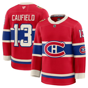 Men's Fanatics Cole Caufield Red Montreal Canadiens 2026 NHL Heritage Classic Premium Player Jersey