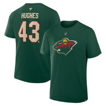 Men's Fanatics Quinn Hughes Green Minnesota Wild Authentic Stack Name & Number T-Shirt