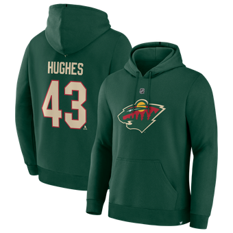 Men's Fanatics Quinn Hughes Green Minnesota Wild Authentic Stack Name & Number Hoodie