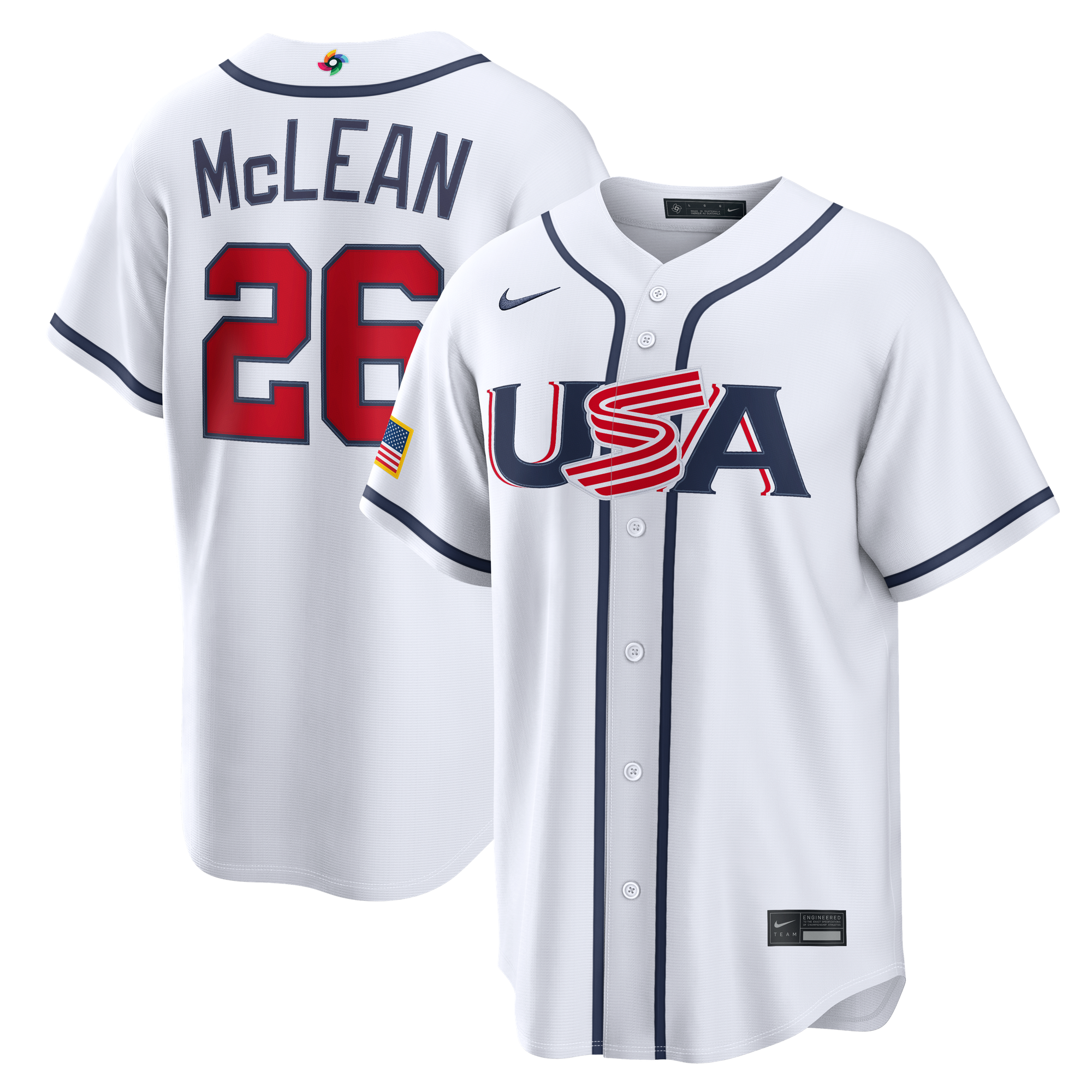 Maglia da casa Nike da uomo di Nolan McLean, USA Baseball, per il World Baseball Classic 2026 (stadio casa).