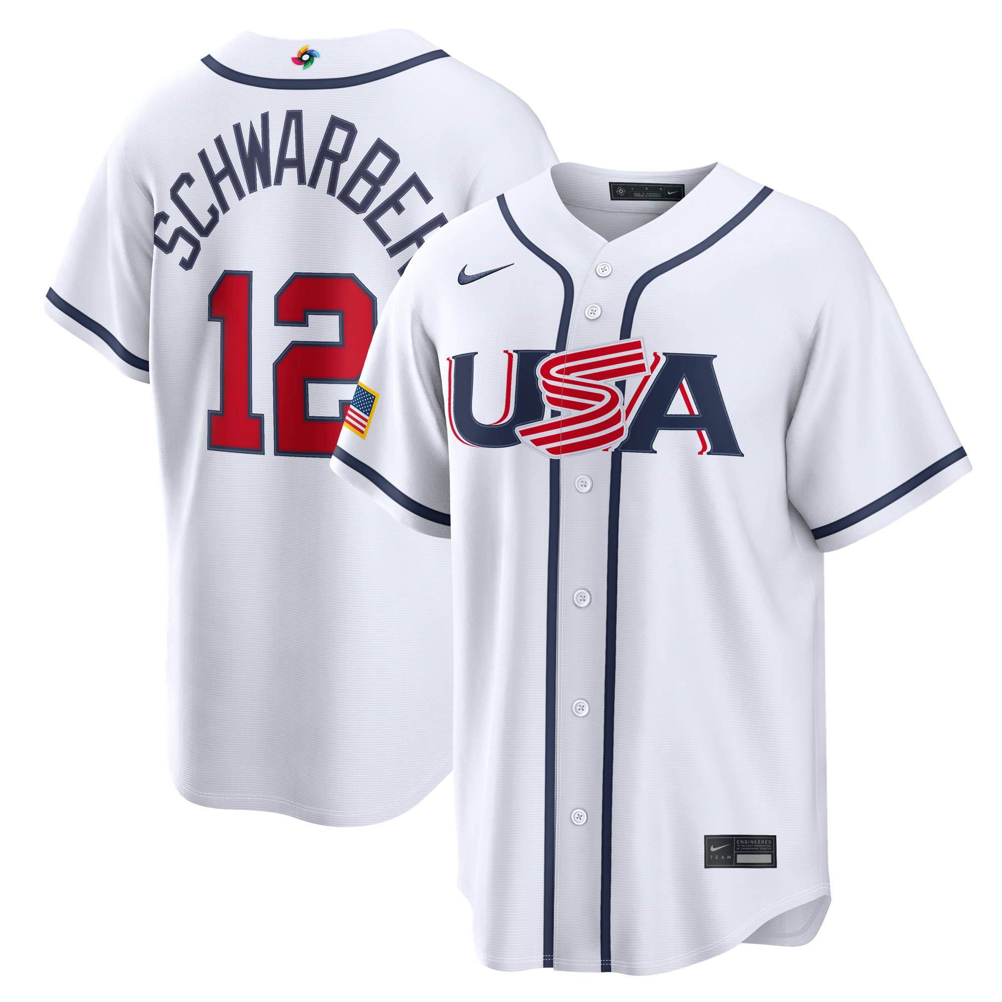 Camiseta Nike Kyle Schwarber para hombre, color blanco, para el Clásico Mundial de Béisbol 2026 de EE. UU.