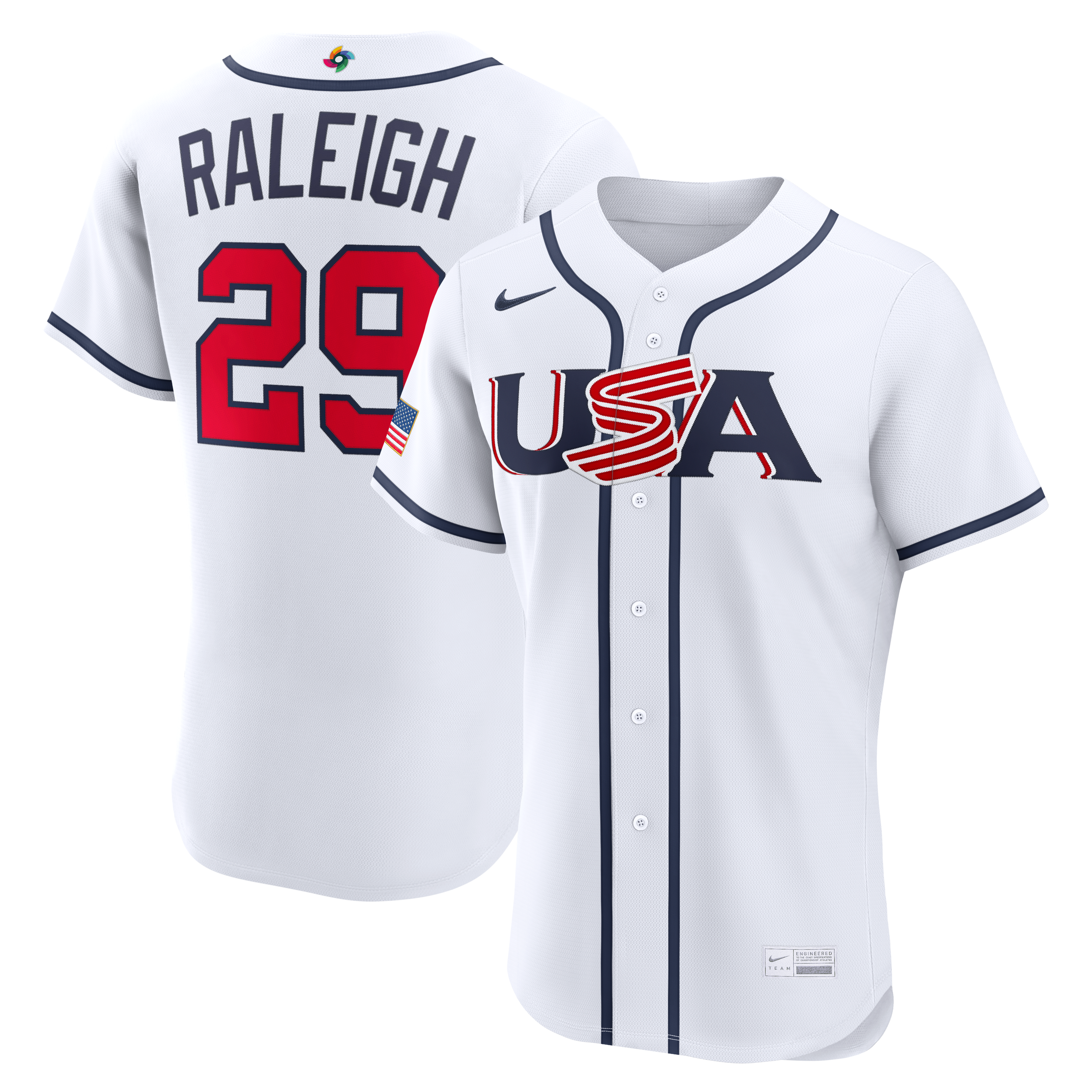 Men's Nike Cal Raleigh White USA Baseball 2026 World Baseball Classic Home Authentic Jersey