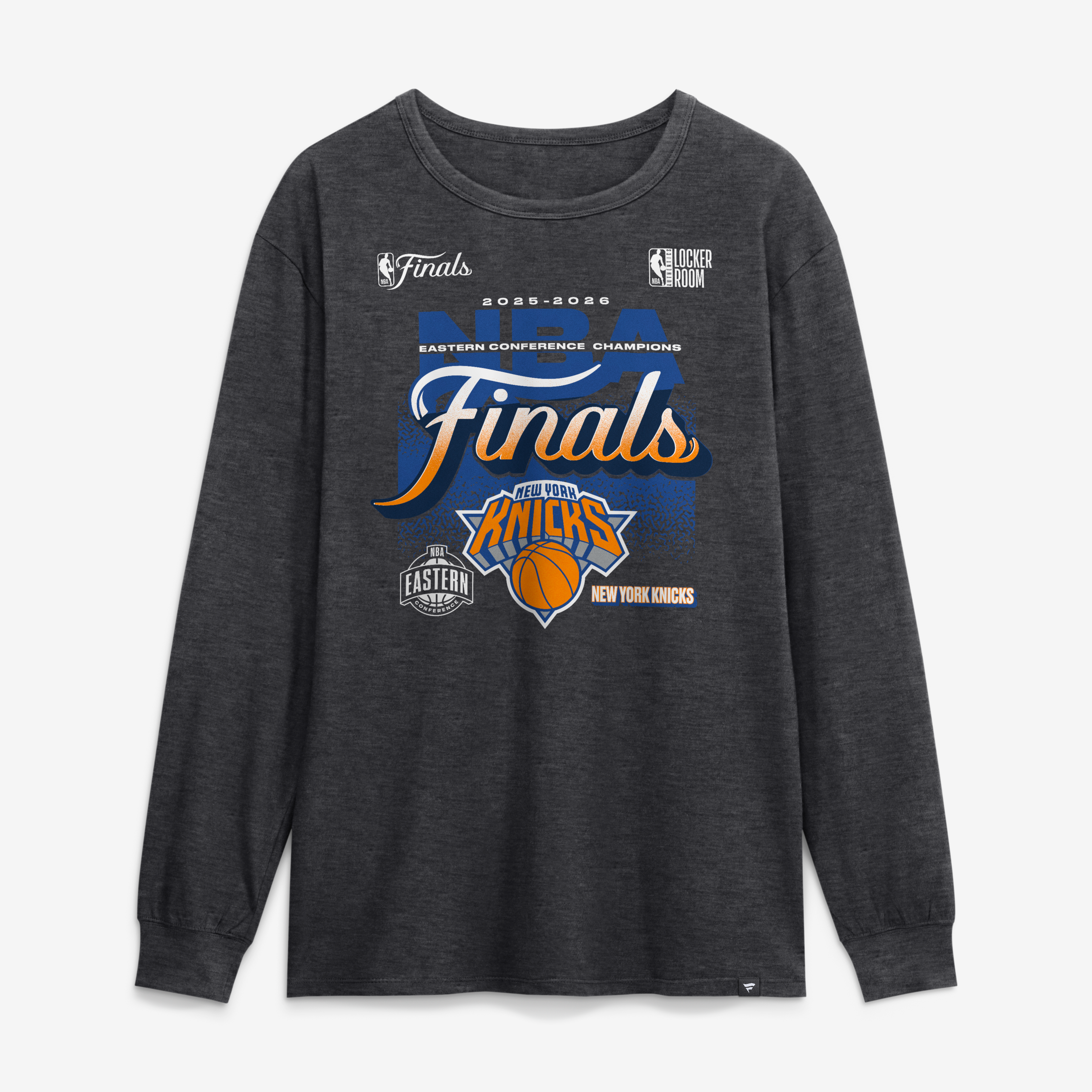 Men's Fanatics Charcoal New York Knicks 2026 NBA Eastern Conference Champions Locker Room Long Sleeve T-Shirt