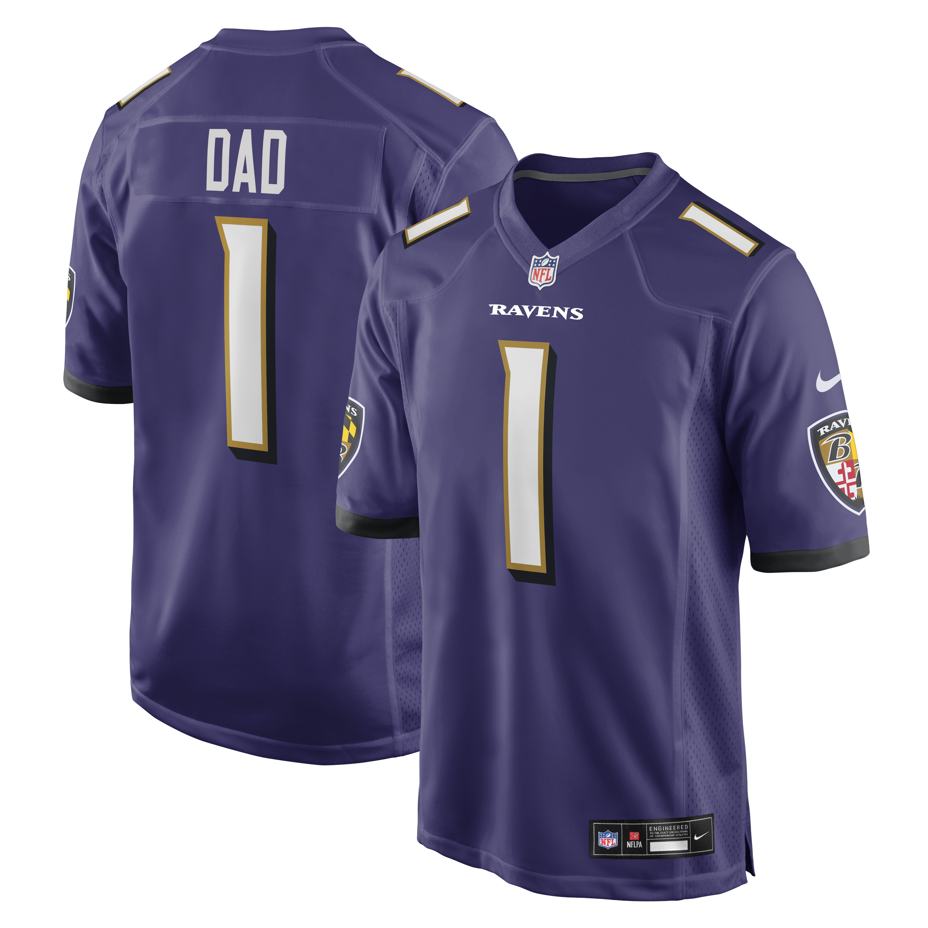 Men's Nike Number 1 Dad Purple Baltimore Ravens Game Jersey